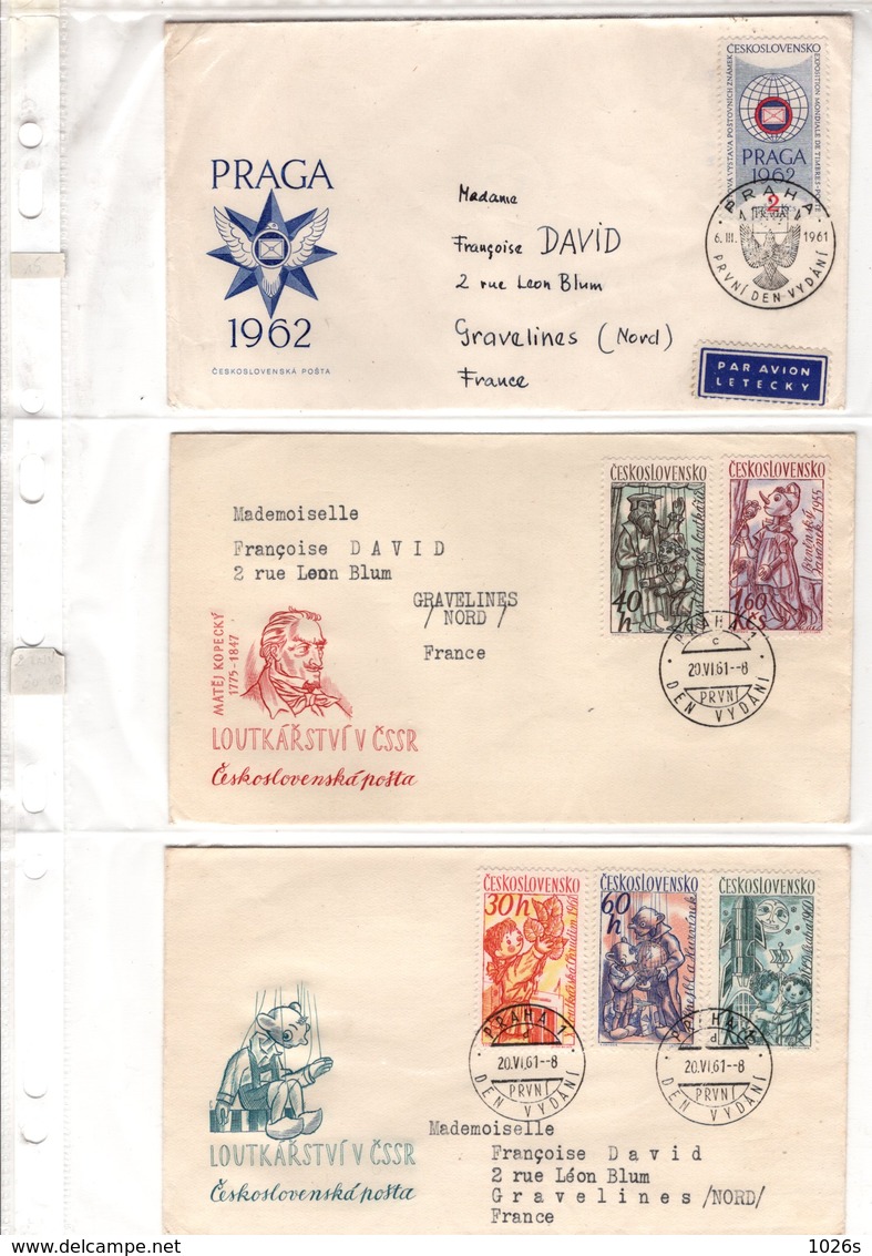 LOT 10 ENVELOPPES 1ER JOUR TCHECOSLOVAQUIE  1961 - Lettres & Documents
