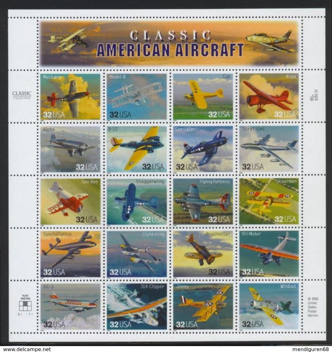 VERINIGTE STAATEN ÉTATS UNIS USA 1997 CLASSIC AIRCRAFT PANE 20V MNH SN 3142sp YT F-2610-29 MI SH2933-52 SG MS3304-23 - Ungebraucht