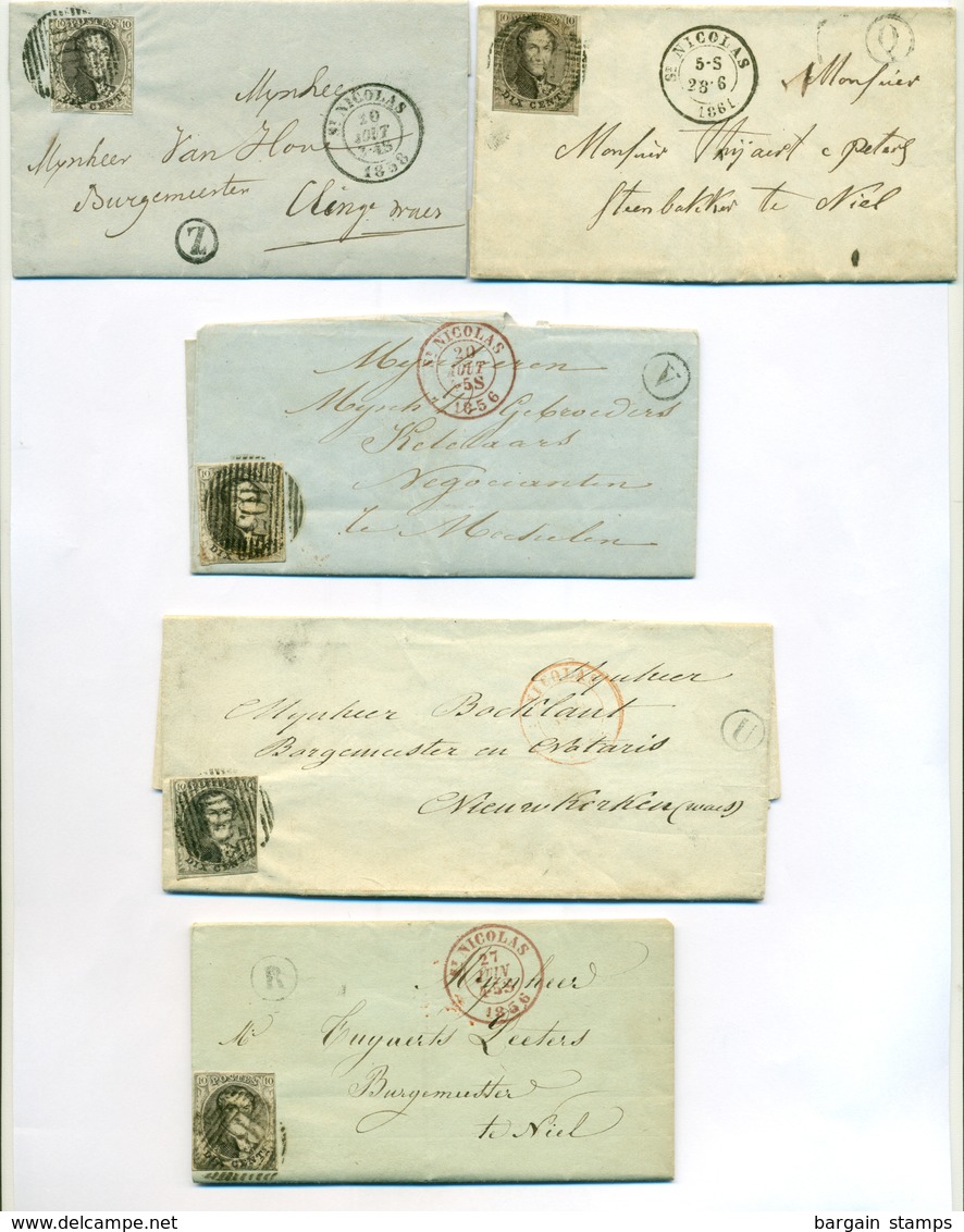 Belgique Lot De 5 Plis De St Nicolas St-Niklaas Avec Boite Identifiée 1855-1861 - 1849 Epaulettes