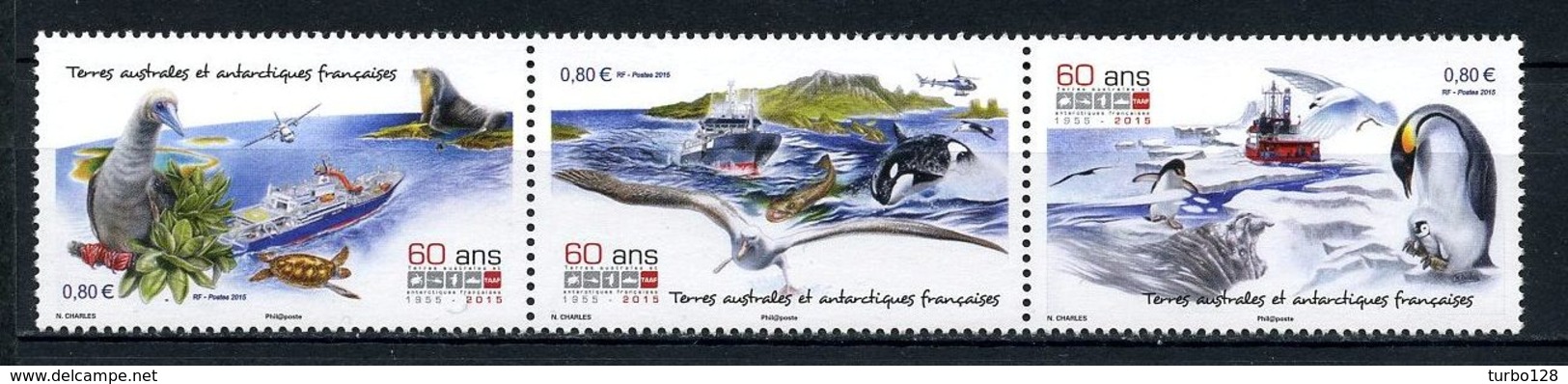 TAAF 2015 N° 747/749 ** Neuf MNH Superbe Oiseaux Albatros Avions Hélicoptère Tortues Dauphin Marion Dufresne - Neufs