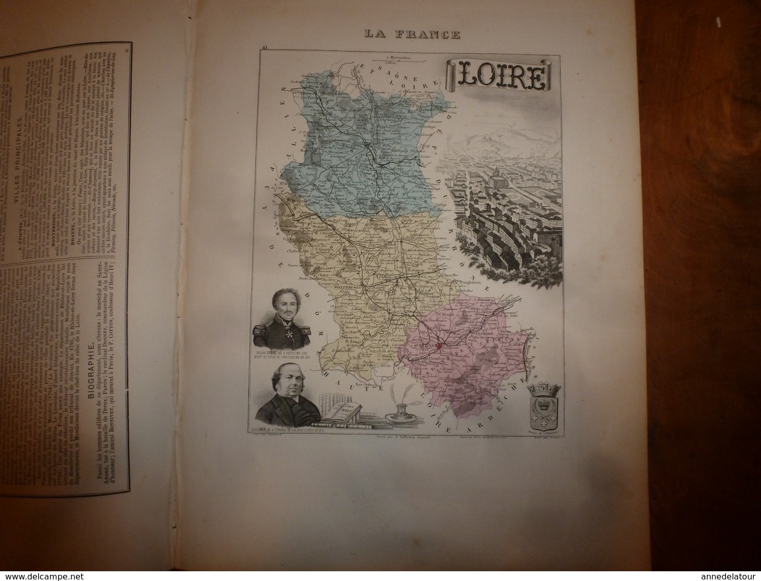 1880:LOIRE (St-Etienne, Montbrison,Roanne ,Boën,Feurs ,Perreux,etc) Carte Géo-Descriptive En Taille Douce Par Migeon. - Cartes Géographiques