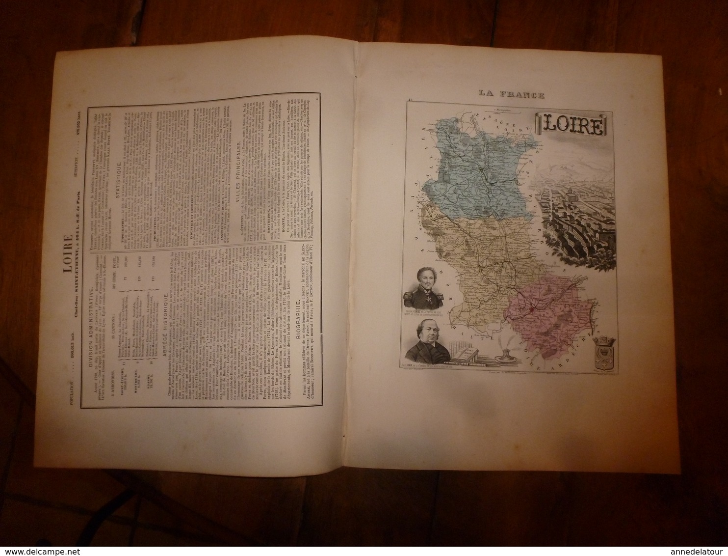 1880:LOIRE (St-Etienne, Montbrison,Roanne ,Boën,Feurs ,Perreux,etc) Carte Géo-Descriptive En Taille Douce Par Migeon. - Cartes Géographiques