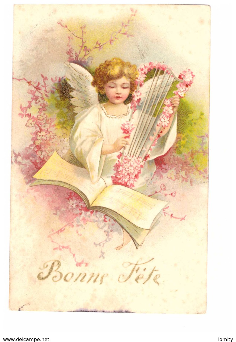 Anges Ange Cpa Carte Fantaisie Harpe Partition Musique Cachet 1906 - Anges