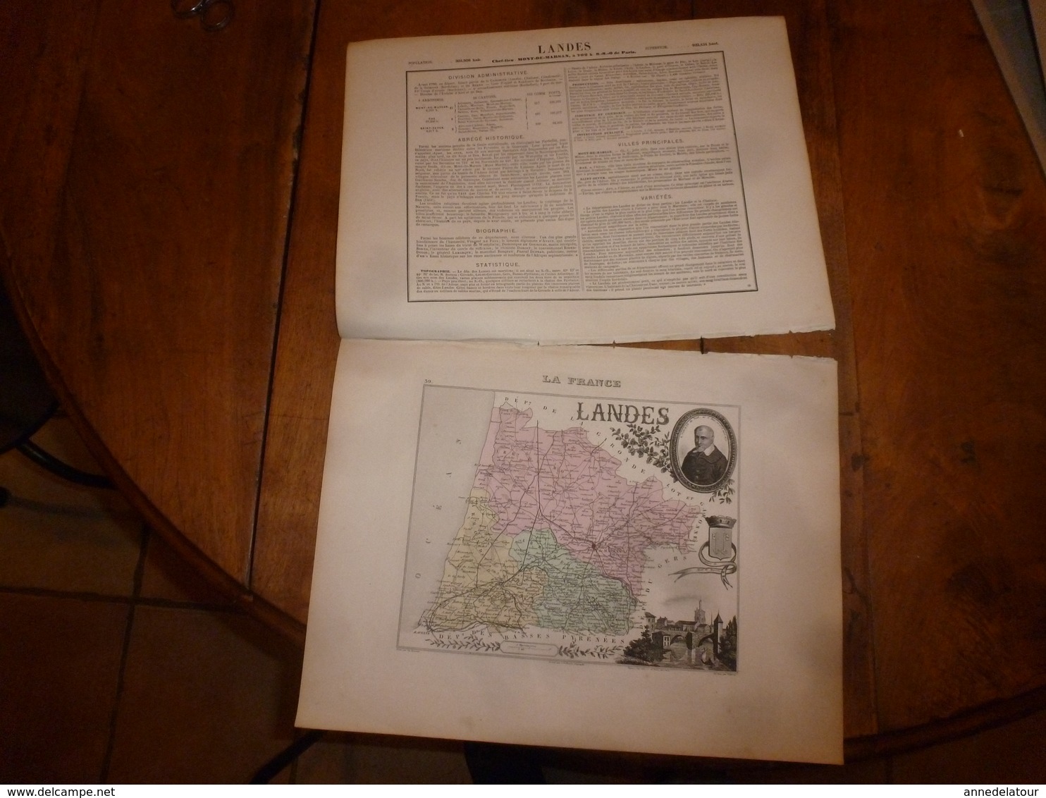 1880:LANDES (Mt-de-Marsan,Dax,St-Sever,Amou,Tartas,Labrit,Mimizan,etc) Carte Géo-Descriptive En Taille Douce Par Migeon. - Geographical Maps