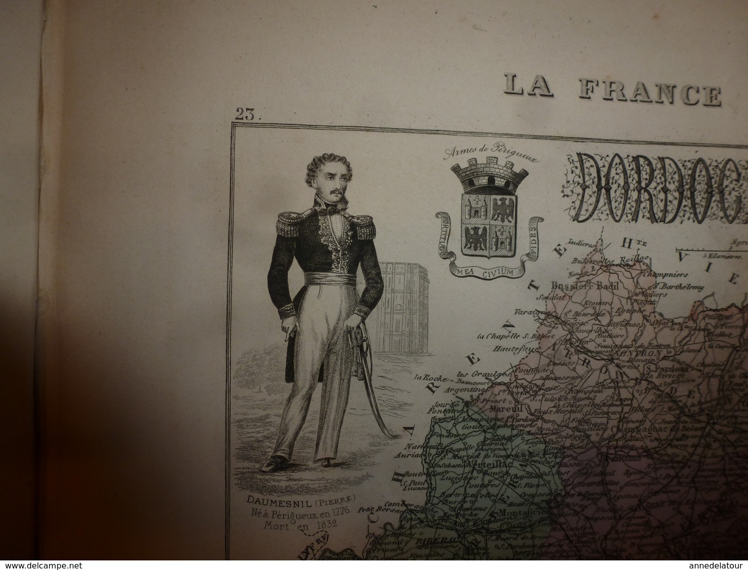 1880:DORDOGNE (Périgueux,Bergerac,Nontron,Riberac,Sarlat ,Neuvic,etc)Carte Géo-Descriptive en taille douce par Migeon