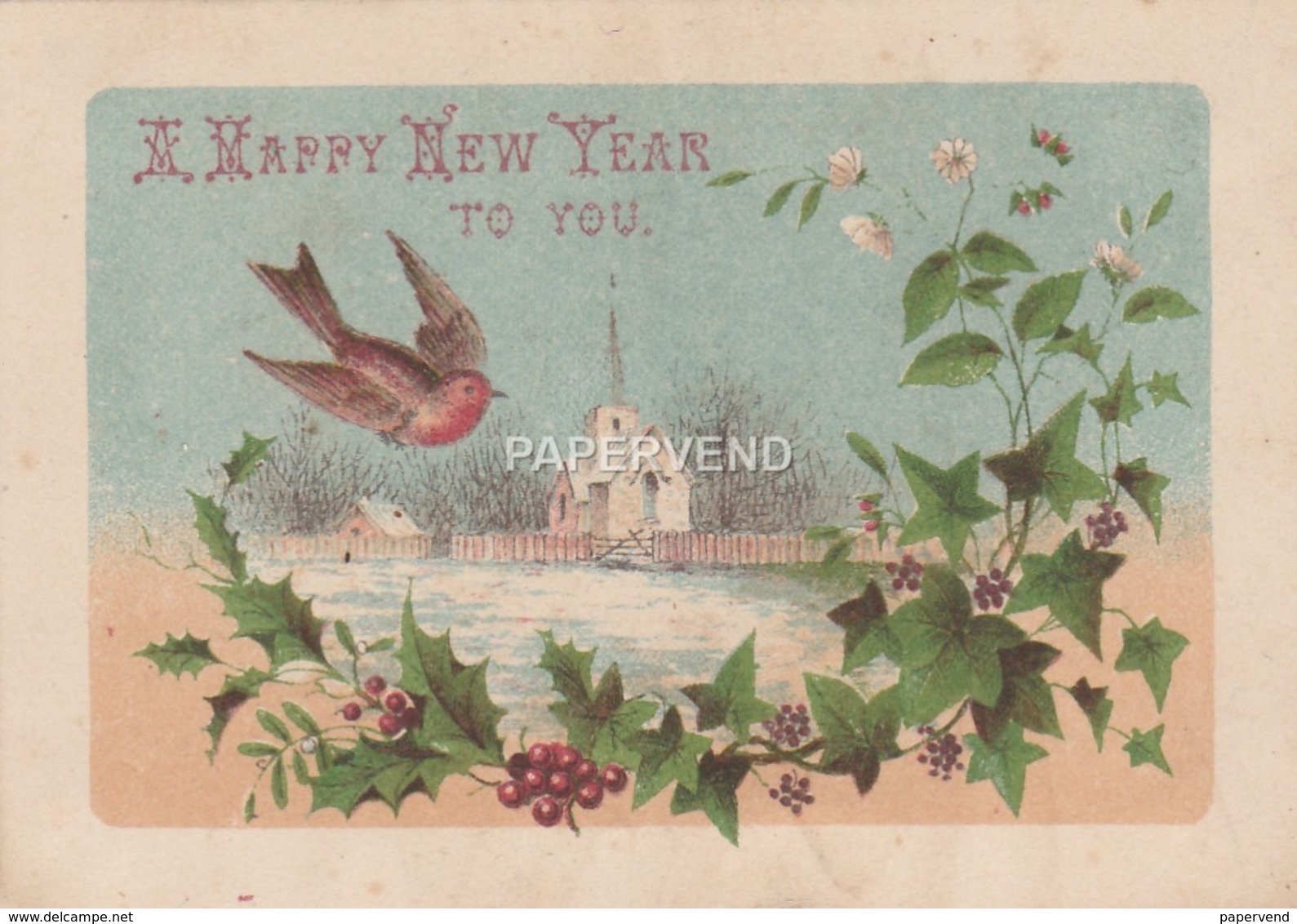 New Year Card Robin Flying & Holly  Egc280 - Unclassified