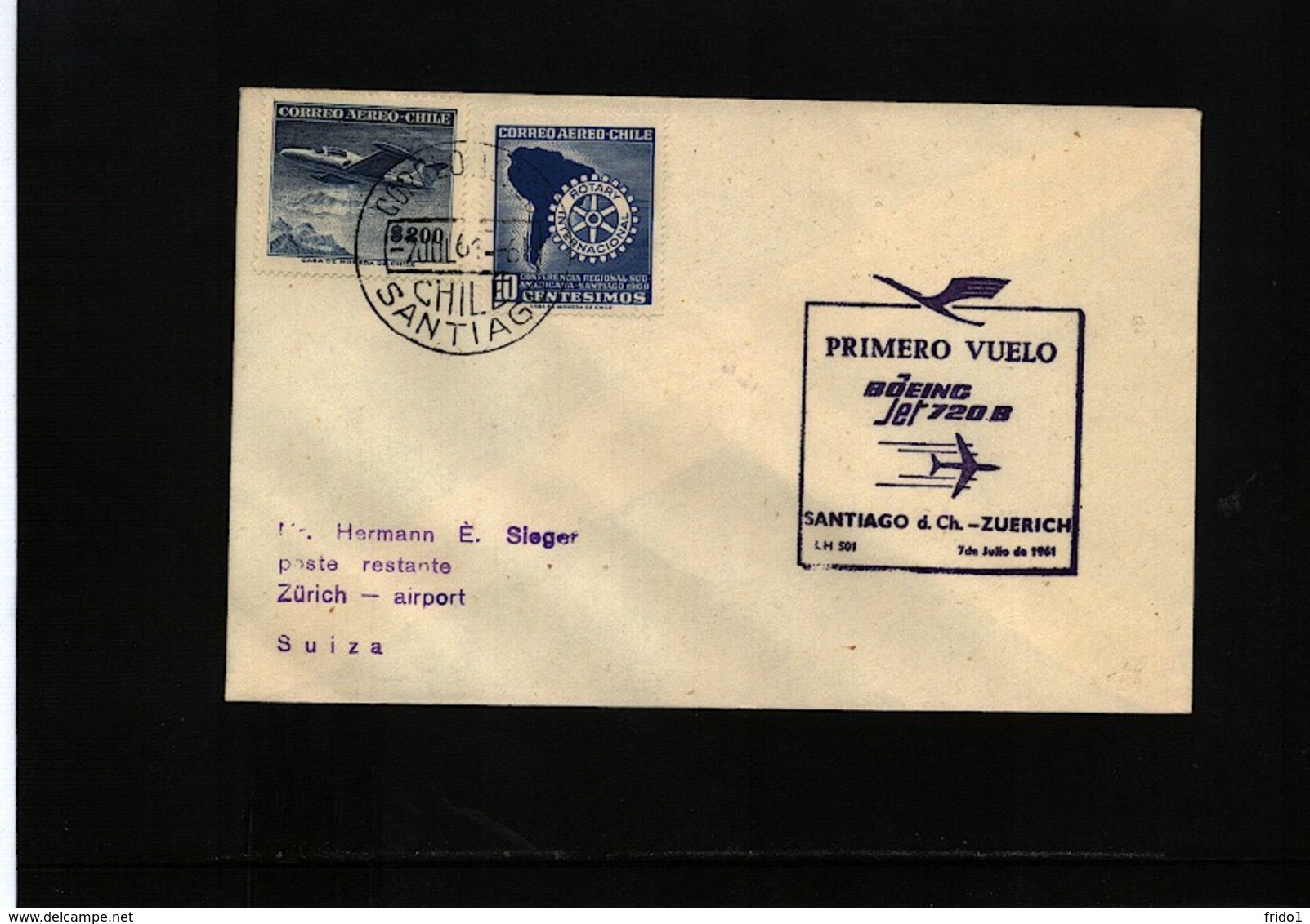 Chile 1961 Lufthansa First Flight Santiago De Chile - Zuerich - Chile