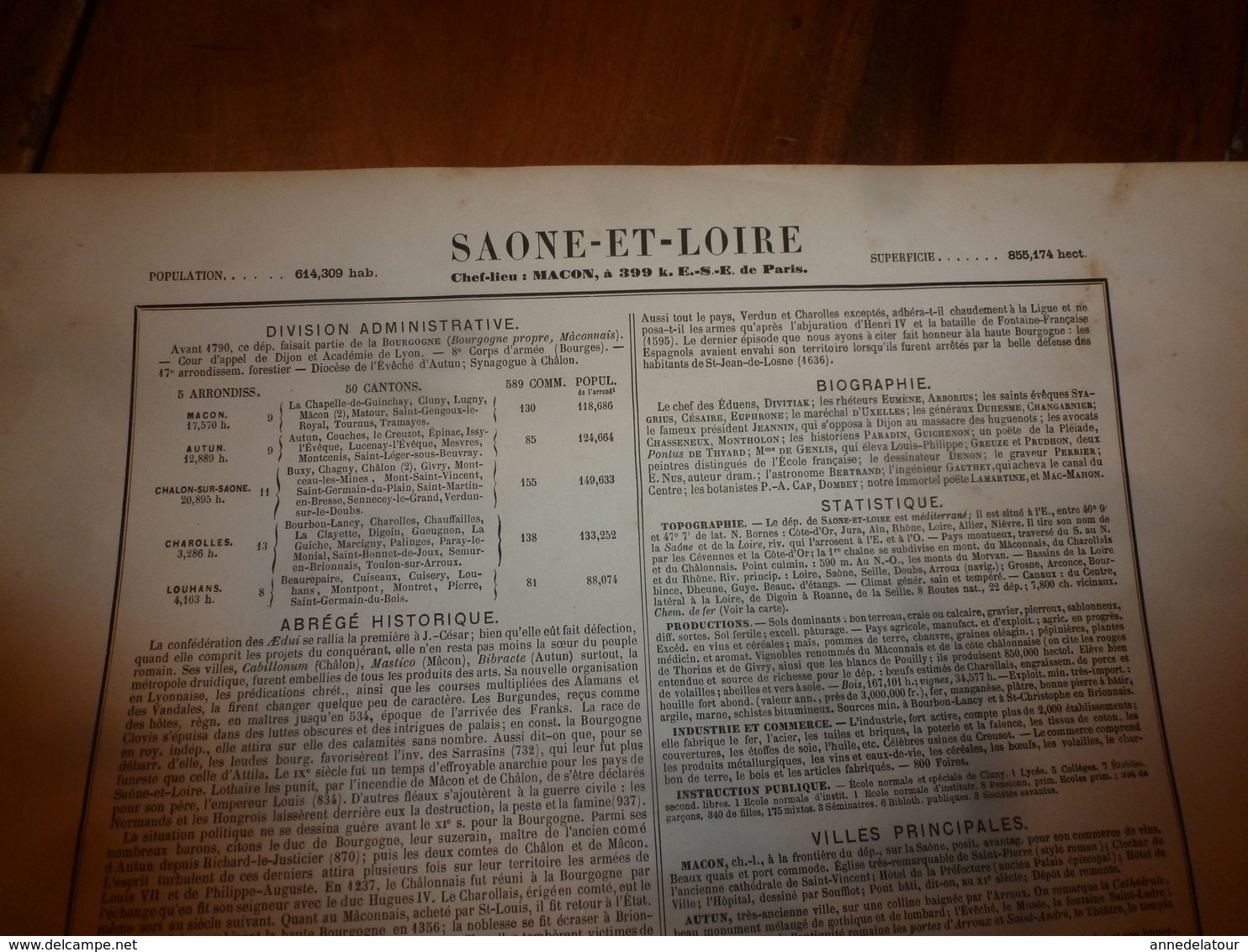 1880:SAONE Et LOIRE(Macon,Chalon-s-Saône,Charolles,Louhans,Tournus,etc) Carte Géo-Descriptive En Taille Douce Par Migeon - Cartes Géographiques