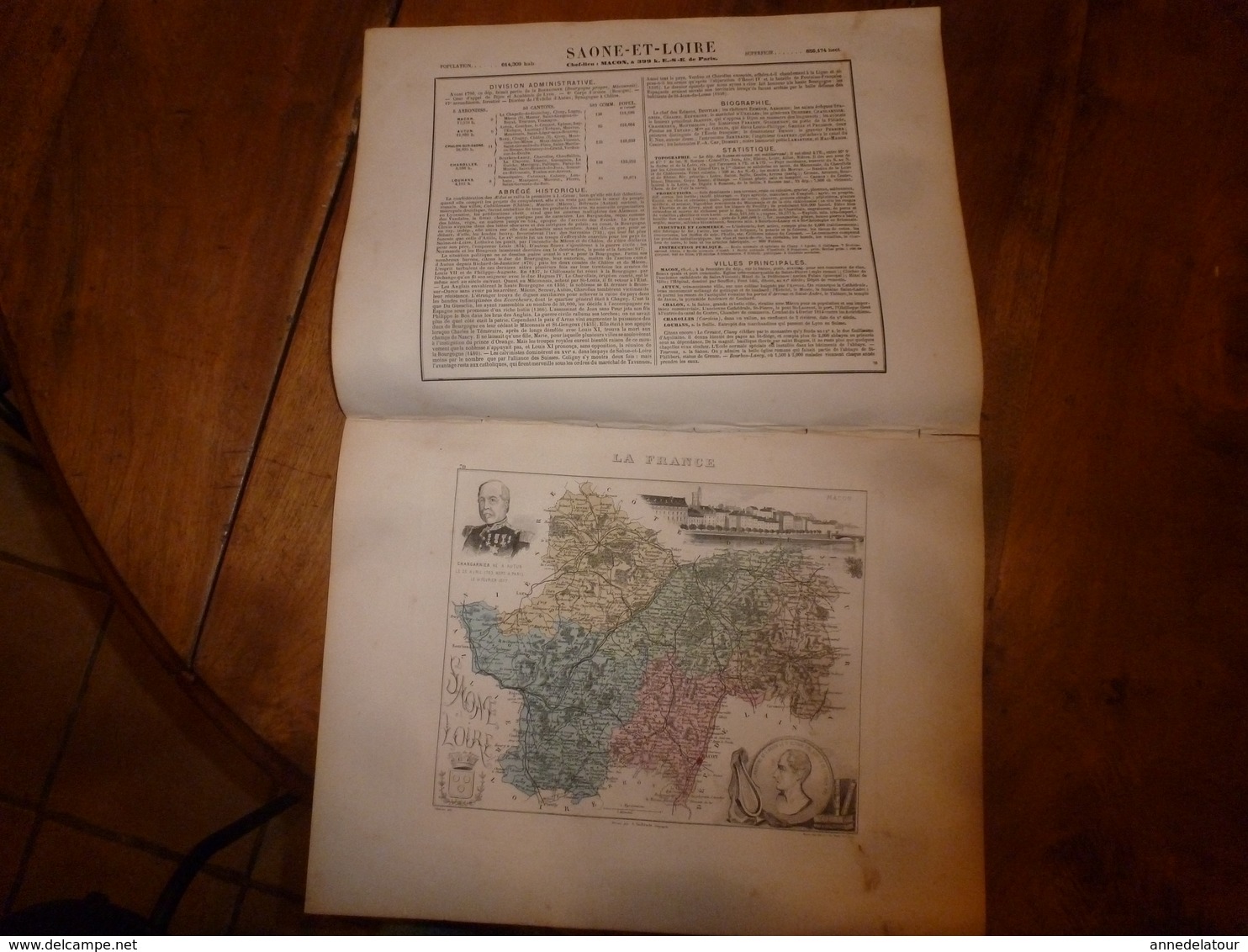 1880:SAONE Et LOIRE(Macon,Chalon-s-Saône,Charolles,Louhans,Tournus,etc) Carte Géo-Descriptive En Taille Douce Par Migeon - Cartes Géographiques