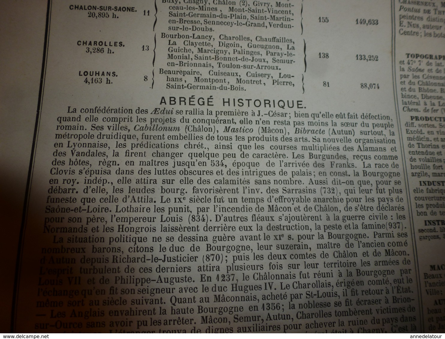 1880:SAONE et LOIRE(Macon,Chalon-s-Saône,Charolles,Louhans,Tournus,etc) Carte Géo-Descriptive en taille douce par Migeon