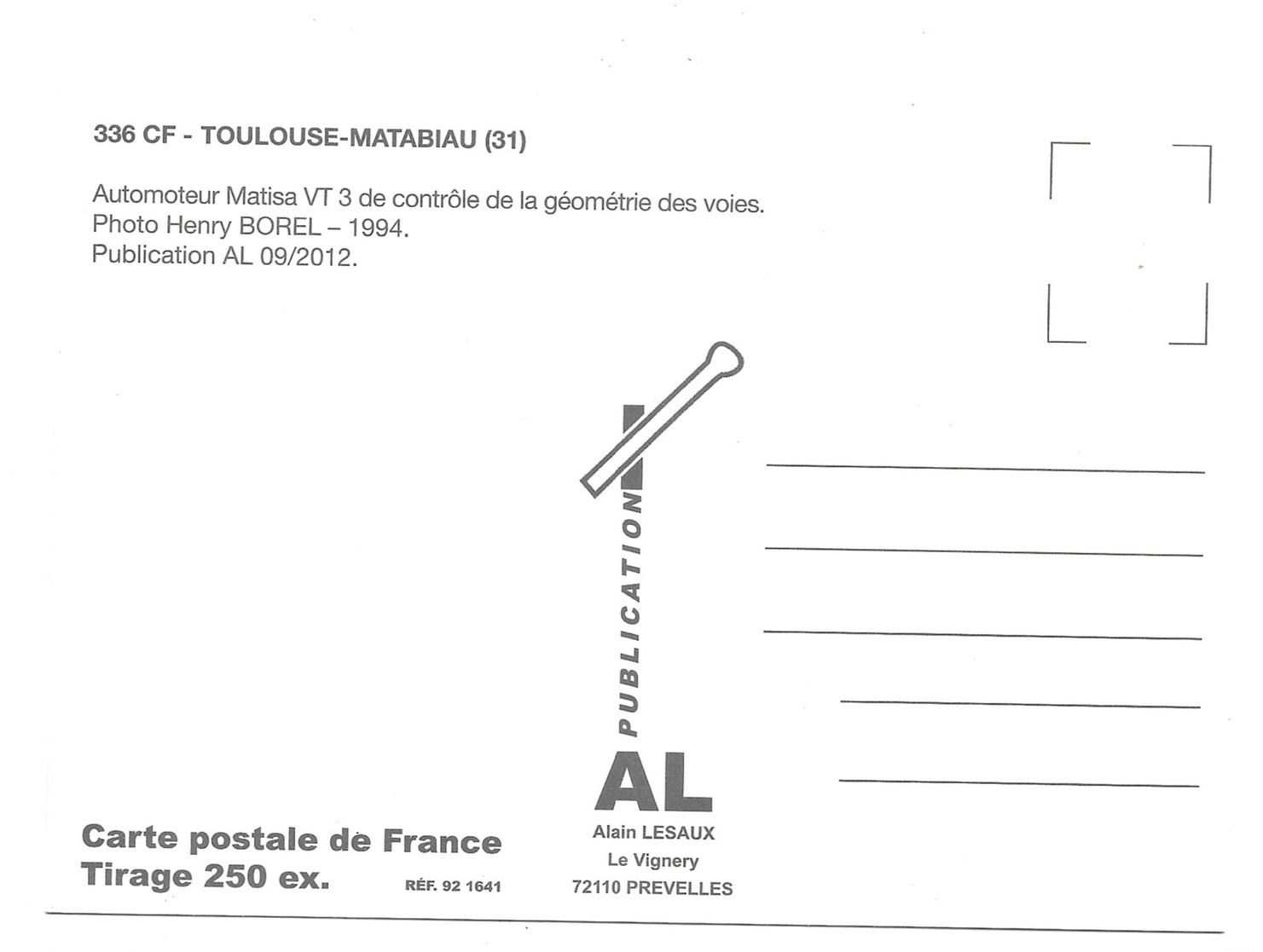 Toulouse-Matabiau Automoteur Matisa VT 3 De Controle De La Géométrie Des Voies - Toulouse