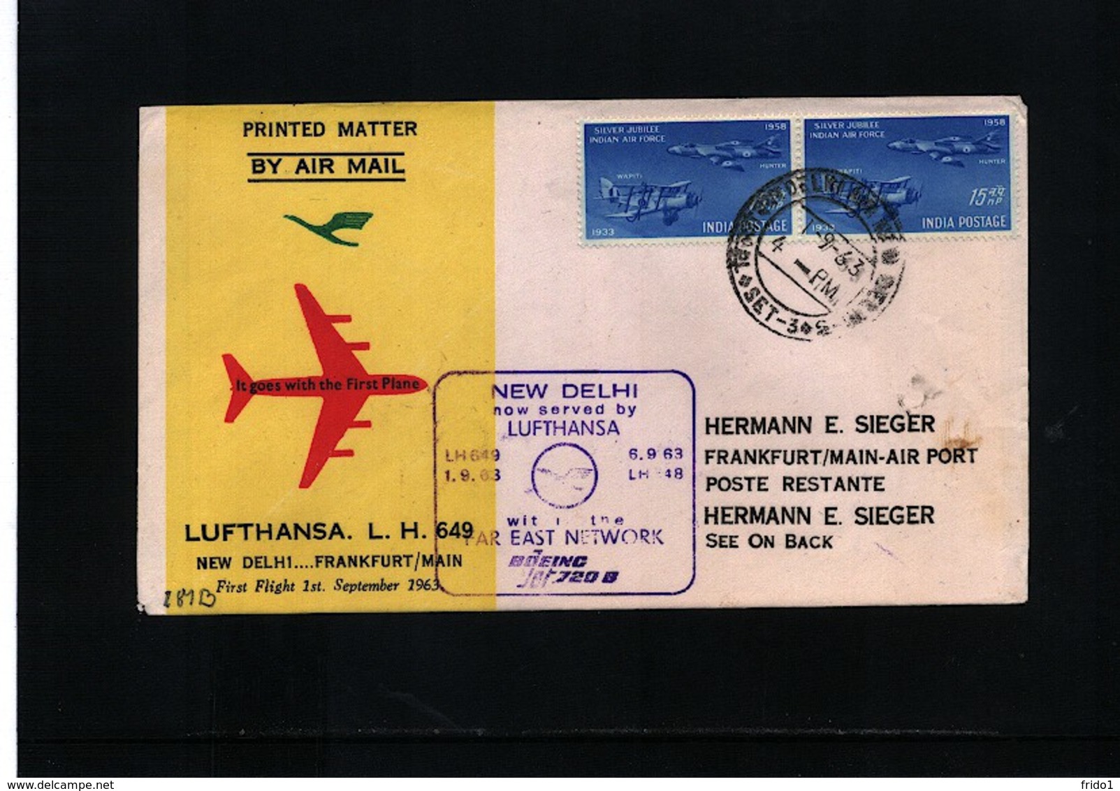 India 1963 Lufthansa First Flight New Delhi - Frankfurt - Briefe U. Dokumente