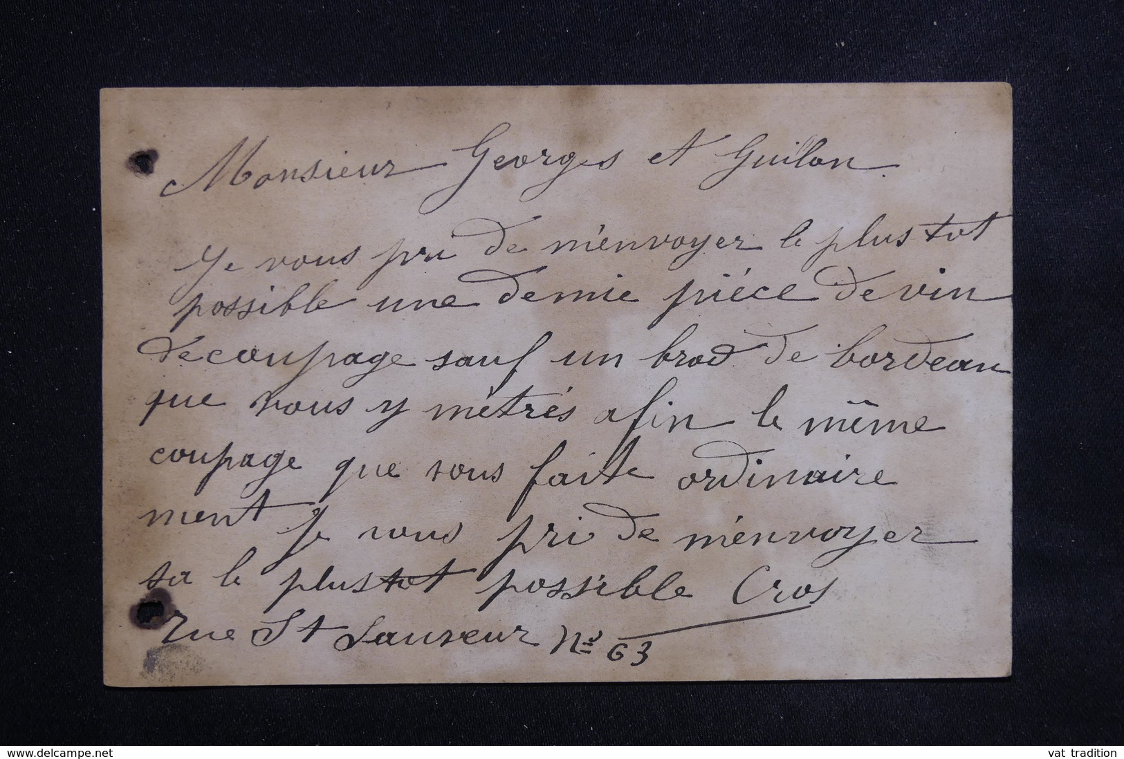 FRANCE - Carte Précurseur (commerce De Vins) De Paris Pour Paris, Affranchissement Cérès , Oblitération étoile - L 23084 - Cartes Précurseurs