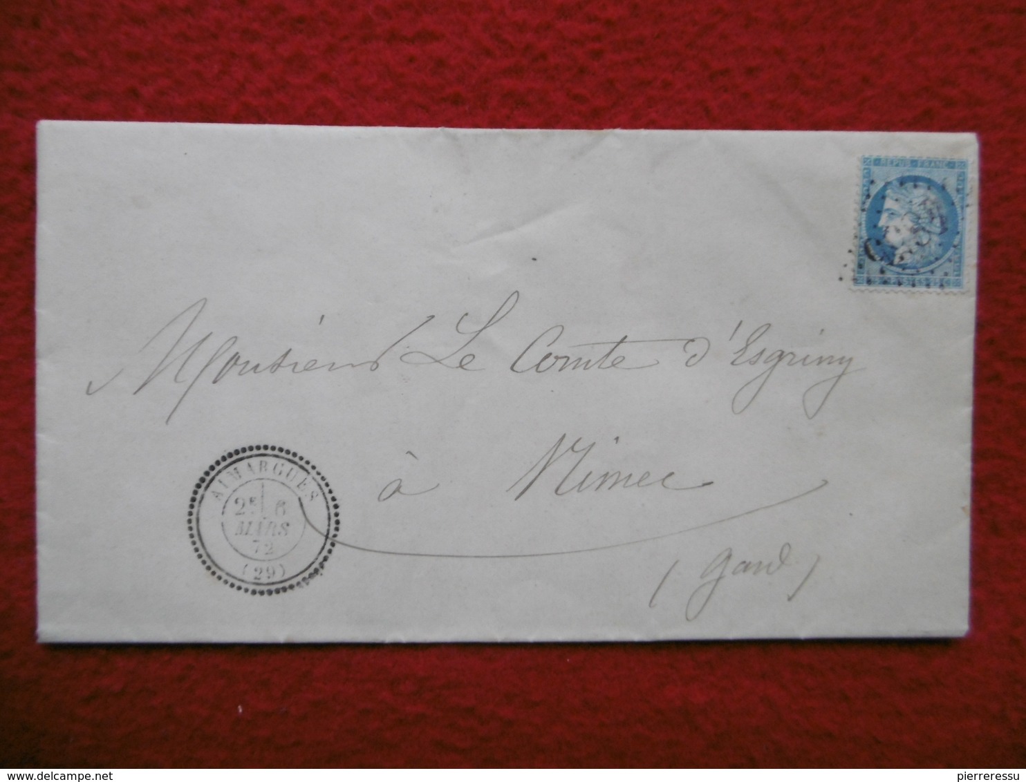 LETTRE CACHET AIMARGUES GC 4855 SUR TIMBRE CERES VIA NIMES 1872 - 1849-1876: Période Classique