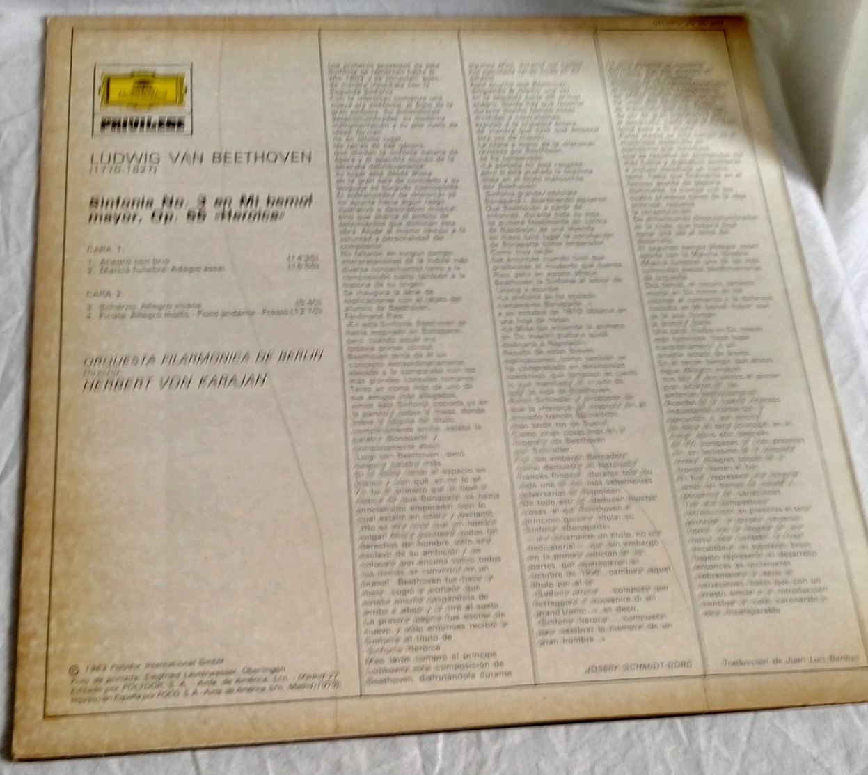 Lp - Beethoven, Sinfonía No.3, Herbert Von Karajan - DEUTSCHE GRAMMOPHON 1979 - Classique