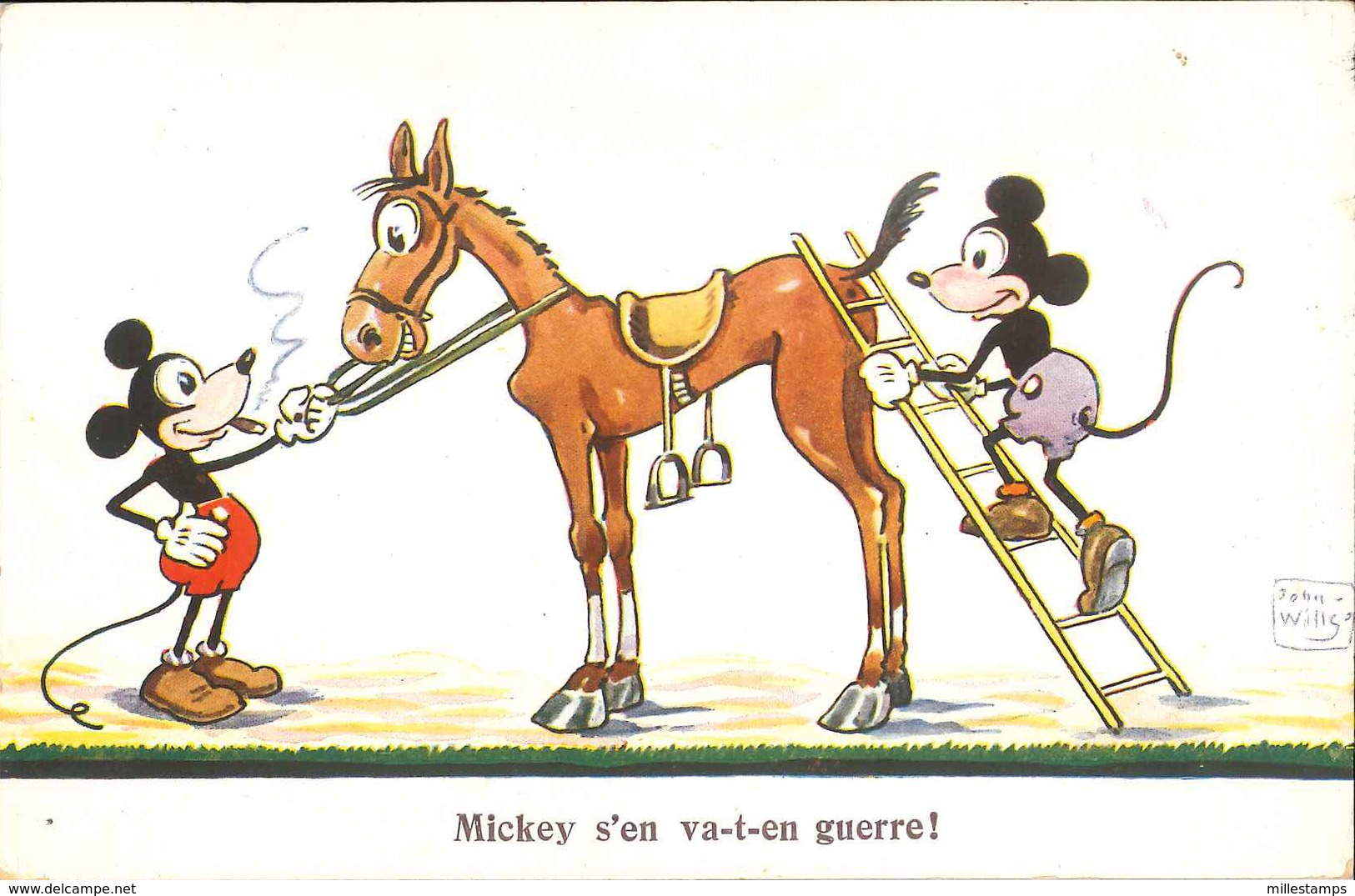 1 Carte Postale Illustrateur John Wills - Mickey S'en Va-t-en Guerre - 1932 - Autres & Non Classés