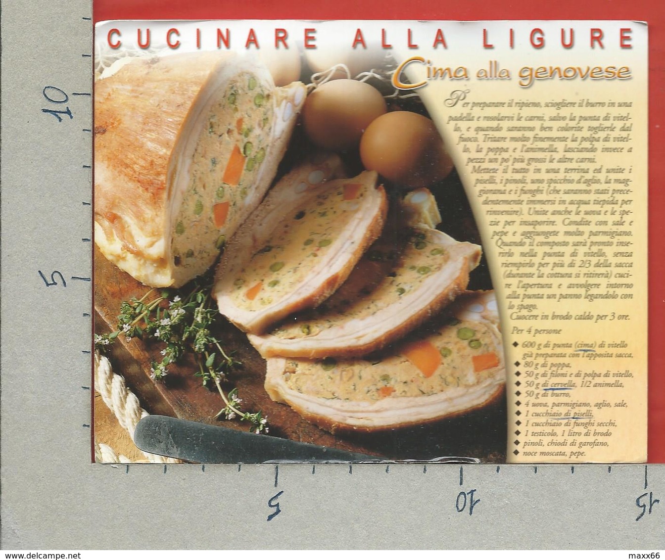 CARTOLINA VG ITALIA - LIGURIA A TAVOLA - Cucinare Alla Ligure - Cima Alla Genovese - 12 X 15 - ANN. 2005 - Ricette Di Cucina