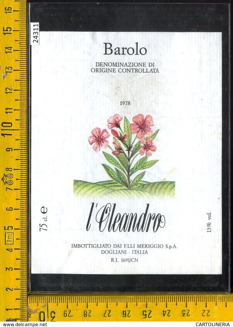 Etichetta Vino Liquore L'Oleandro Barolo 1978 Dogliani CN - Altri & Non Classificati