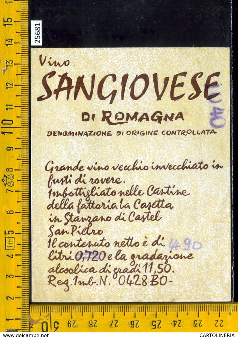 Etichetta Vino Liquore Sangiovese Di Romagna- Castel S. Pietro BO - Altri & Non Classificati