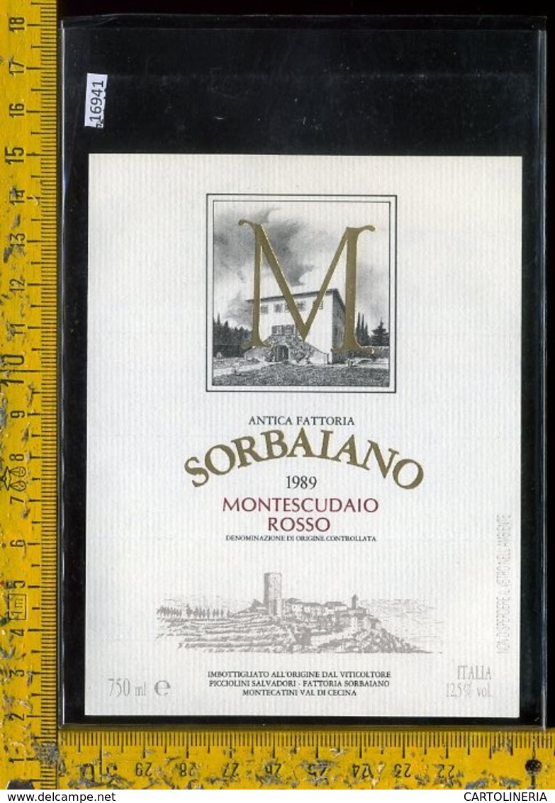 Etichetta Vino Liquore Montescudaio Rosso 1989 Sorbaiano-Montecatini - Altri & Non Classificati