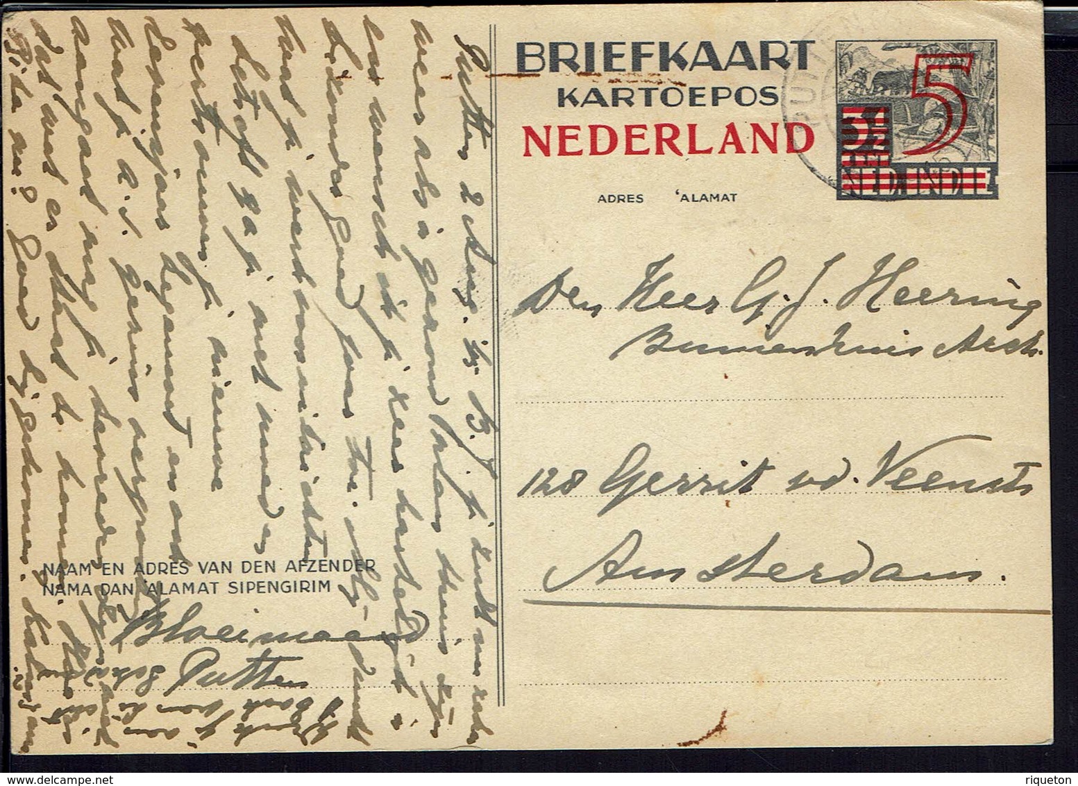 Pays-Bas - Indes Néerlandaises - Entier Postal 5 Ct Sur 3 Et Demie De Putten Pour Amsterdam - B/TB - - Entiers Postaux