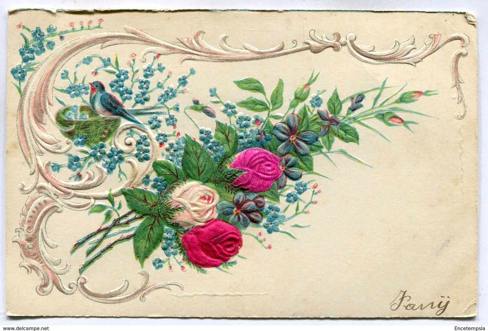 CPA - Carte Postale - Belgique - Carte En Relief - Fleur Et Oiseau  ( DD7314) - Fleurs