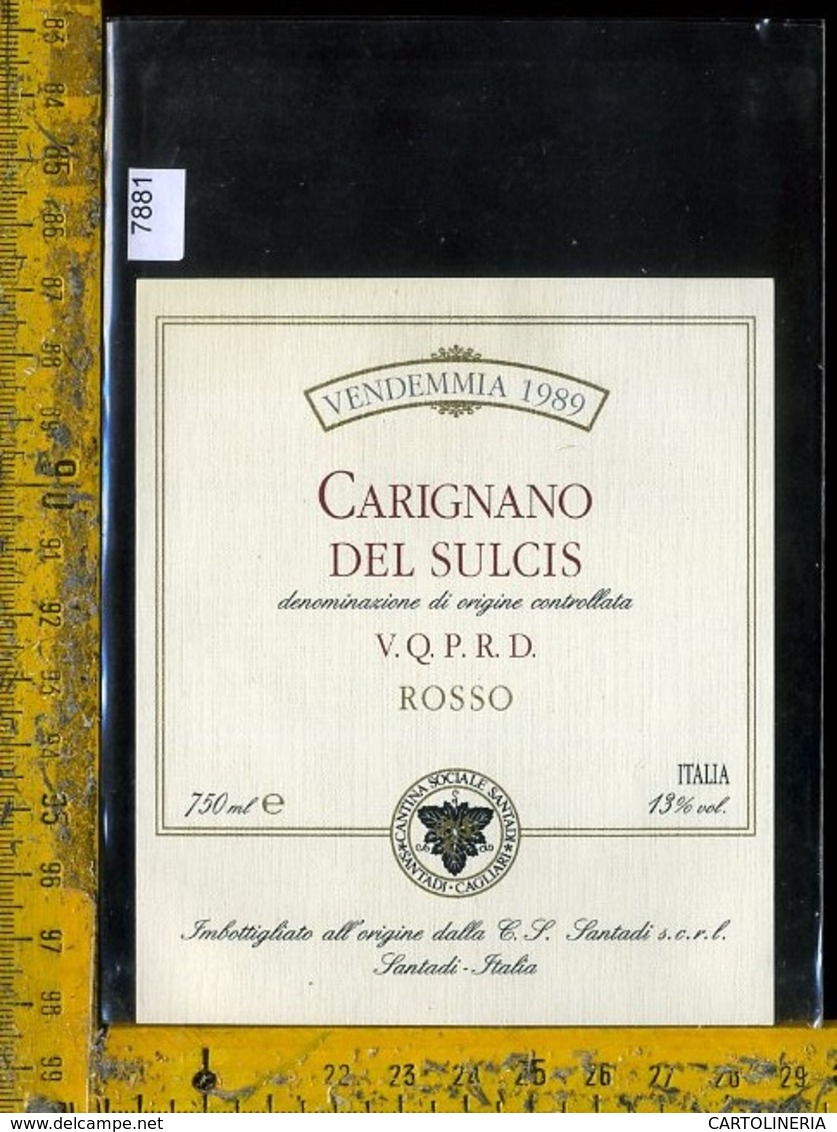 Etichetta Vino Liquore Carignano Del Sulcis Rosso 1989-Santadi - Altri & Non Classificati