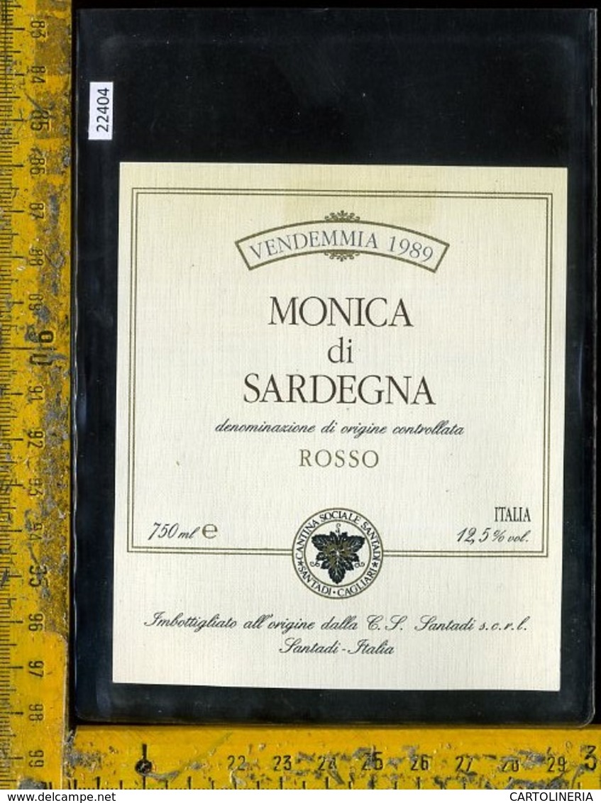 Etichetta Vino Liquore Monica Di Sardegna Rosso 1989-Santadi - Altri & Non Classificati