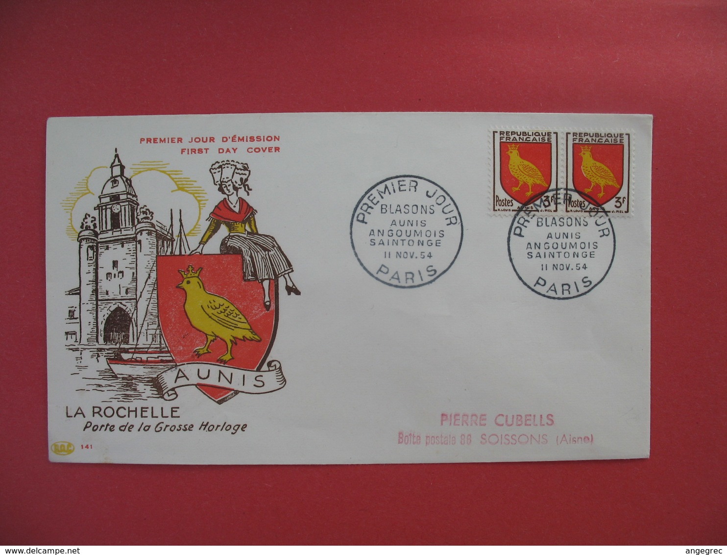 FDC 1954   La Rochelle  Porte De La Grosse Horloge   Blasons Aunis Angoumois Saintonge  Cachet Paris à Voir - 1950-1959