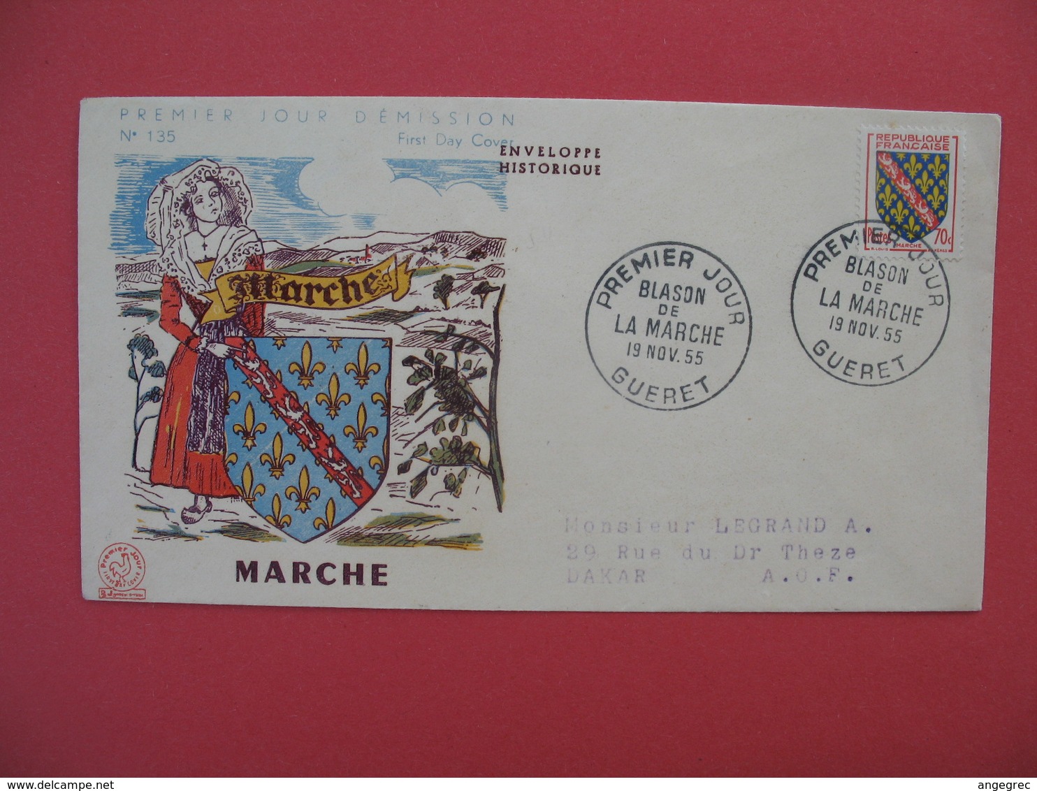 FDC 1955   Marche   - Blason De La Marche    Cachet  Gueret    à Voir - 1950-1959