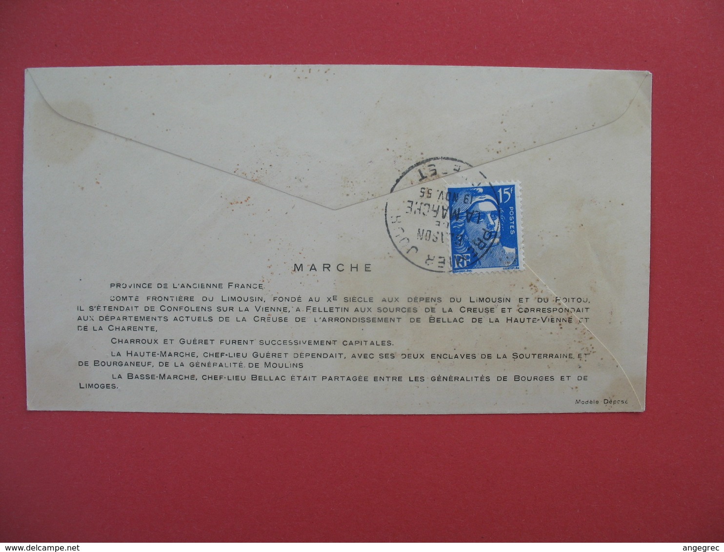 FDC 1955   Marche   - Blason De La Marche    Cachet  Gueret    à Voir - 1950-1959