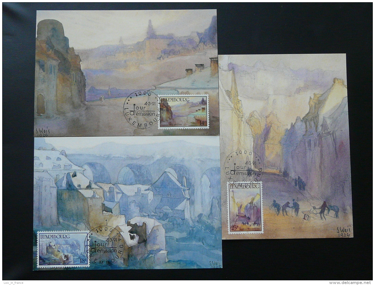 Carte Maximum Card (x3) Peintures Paintings Luxembourg 1991 - Cartes Maximum