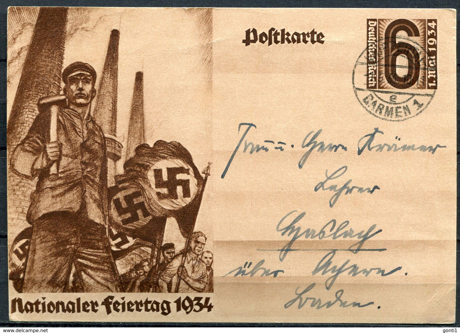 German Empires,DR 1934 GS 1.Mai Mi.Nr.P251 Mit TST"Wuppertal-Barmen " 1 GS Used - Briefe U. Dokumente