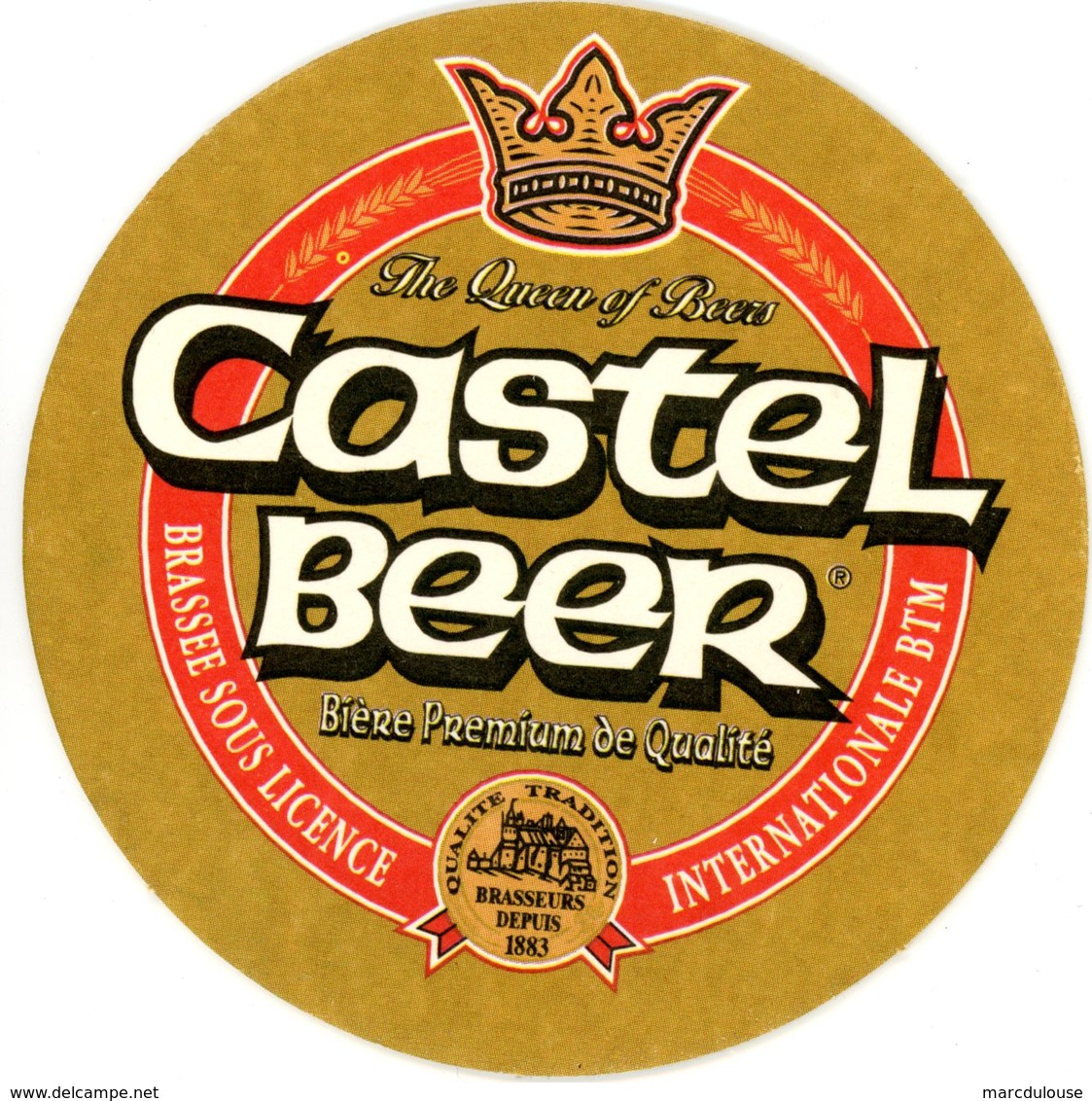 Cameroun. Castel Beer. Queen Of Beers. Bière Premium De Qualité. Brassée Sous Licence Internationale BTM. Depuis 1883. - Portavasos