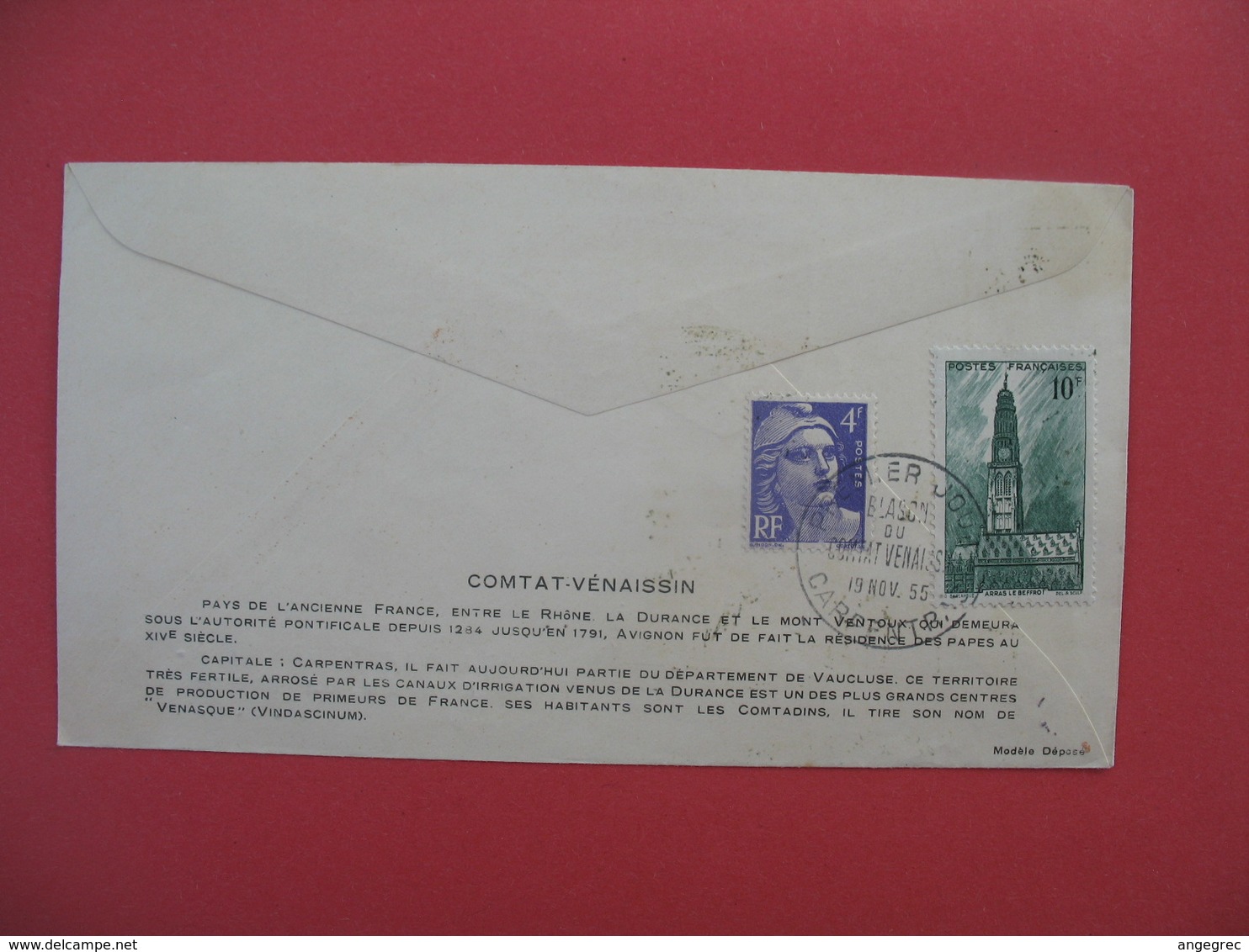 FDC 1955   Comtat Venaissin  Palais Des Papes   - Blason Du Comtat Venaissin    Cachet Carpentras  à Voir - 1950-1959