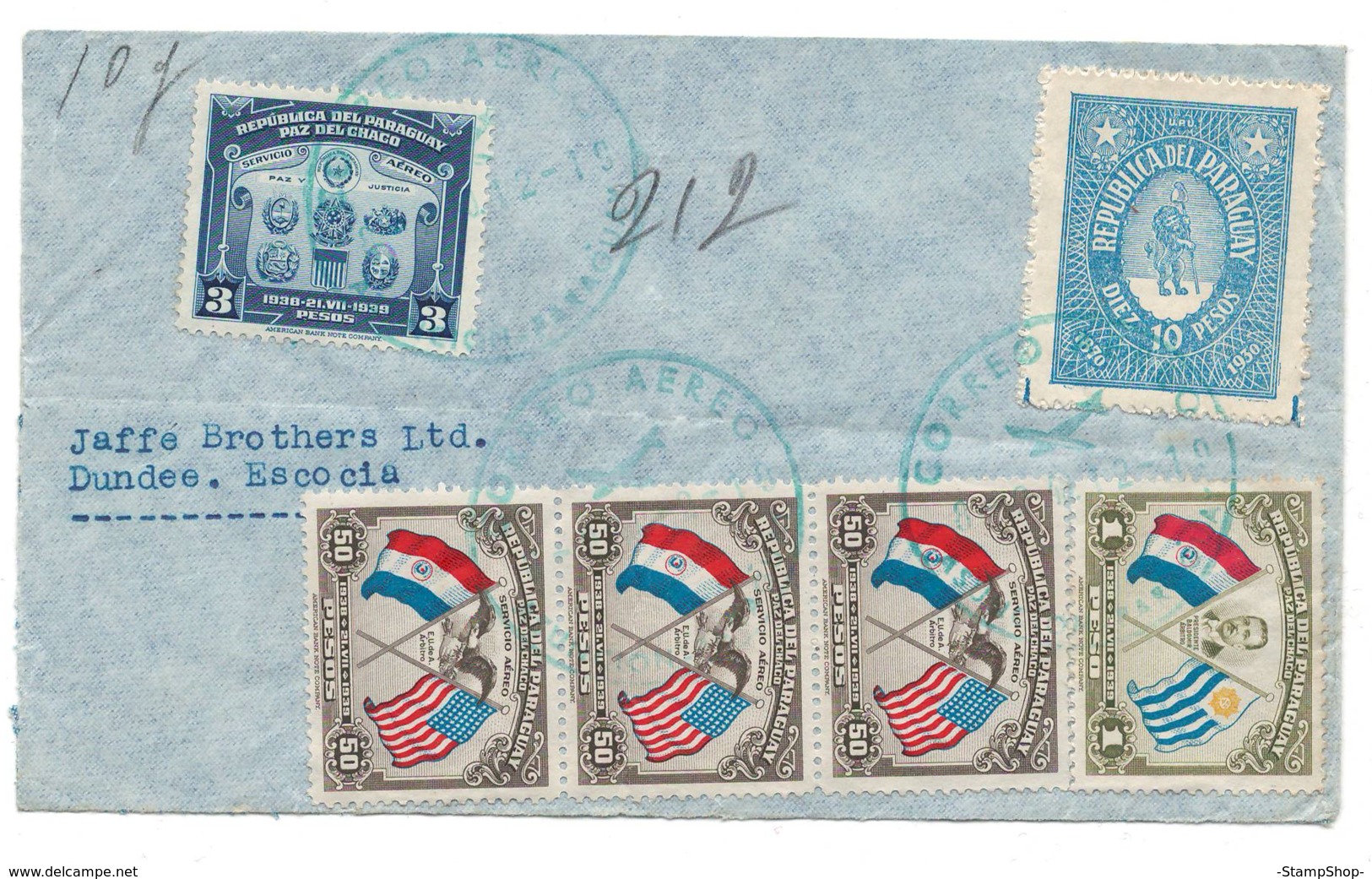 Paraguay, Asuncion To Scotland, Dundee, 1940, Air Mail Postmark - BLPAR - BL-121 - Paraguay