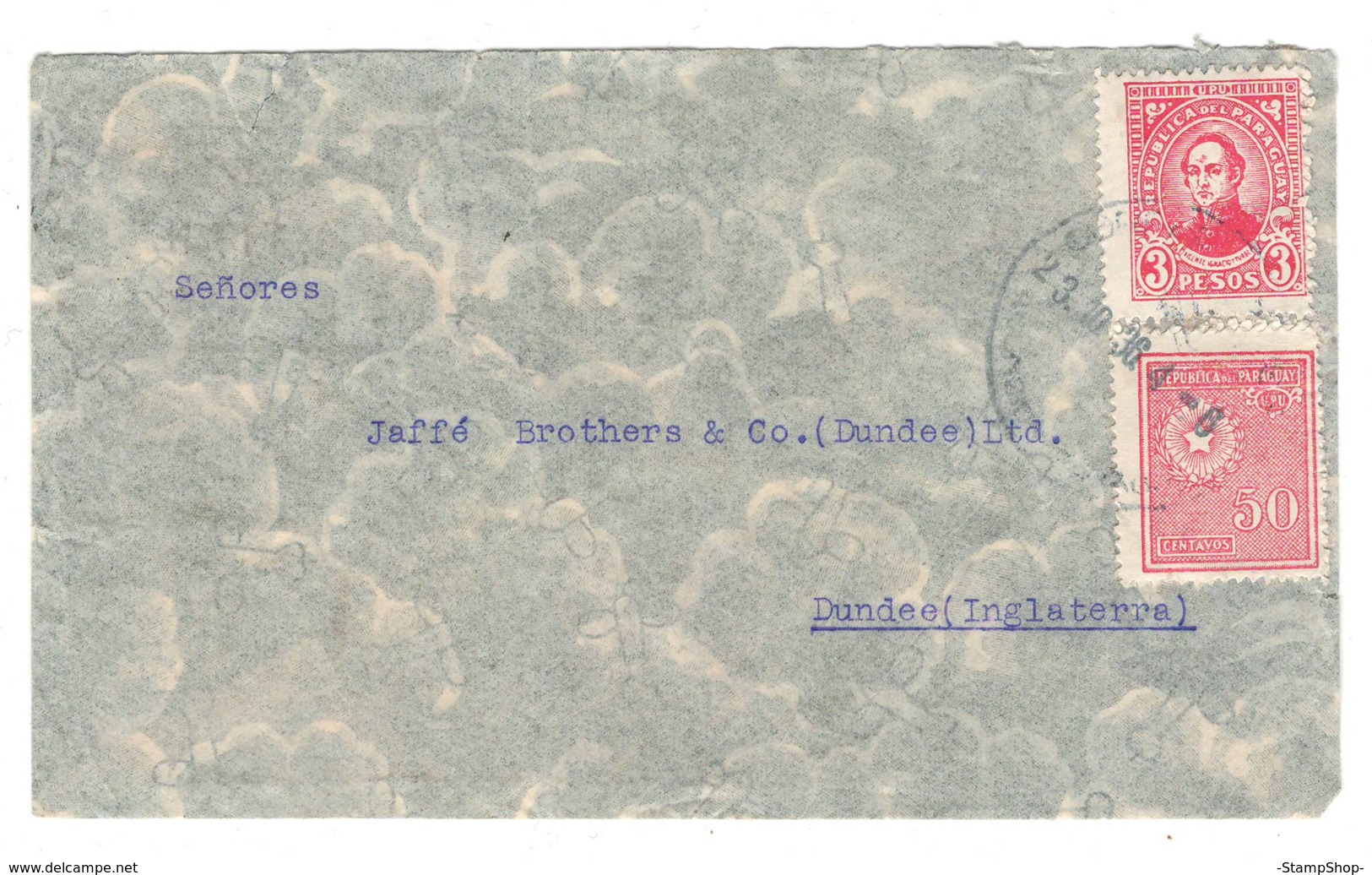 Paraguay, Asuncion To Scotland, Dundee, 1936, Air Mail Postmark, VIA PARIS - BLPAR - BL-130 - Paraguay