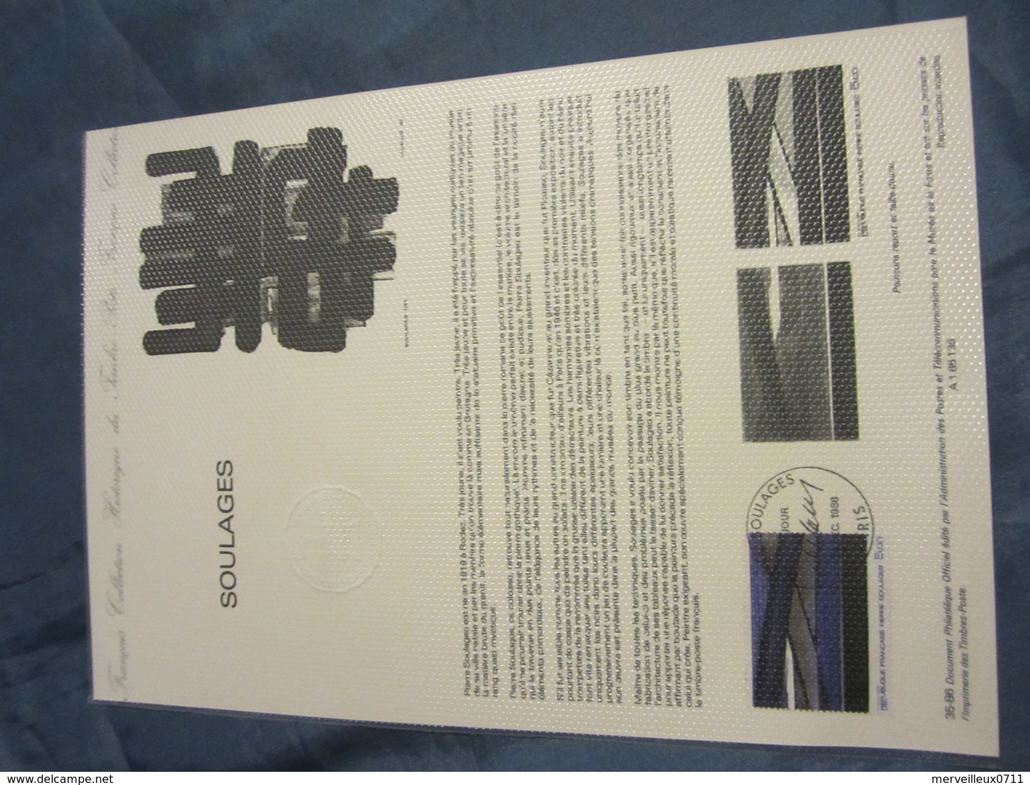 1er JOUR.DOCUMENT PHILATÉLIQUE OFFICIEL. SOULAGES. Oblitérée Le 20/12/1986. - 1980-1989