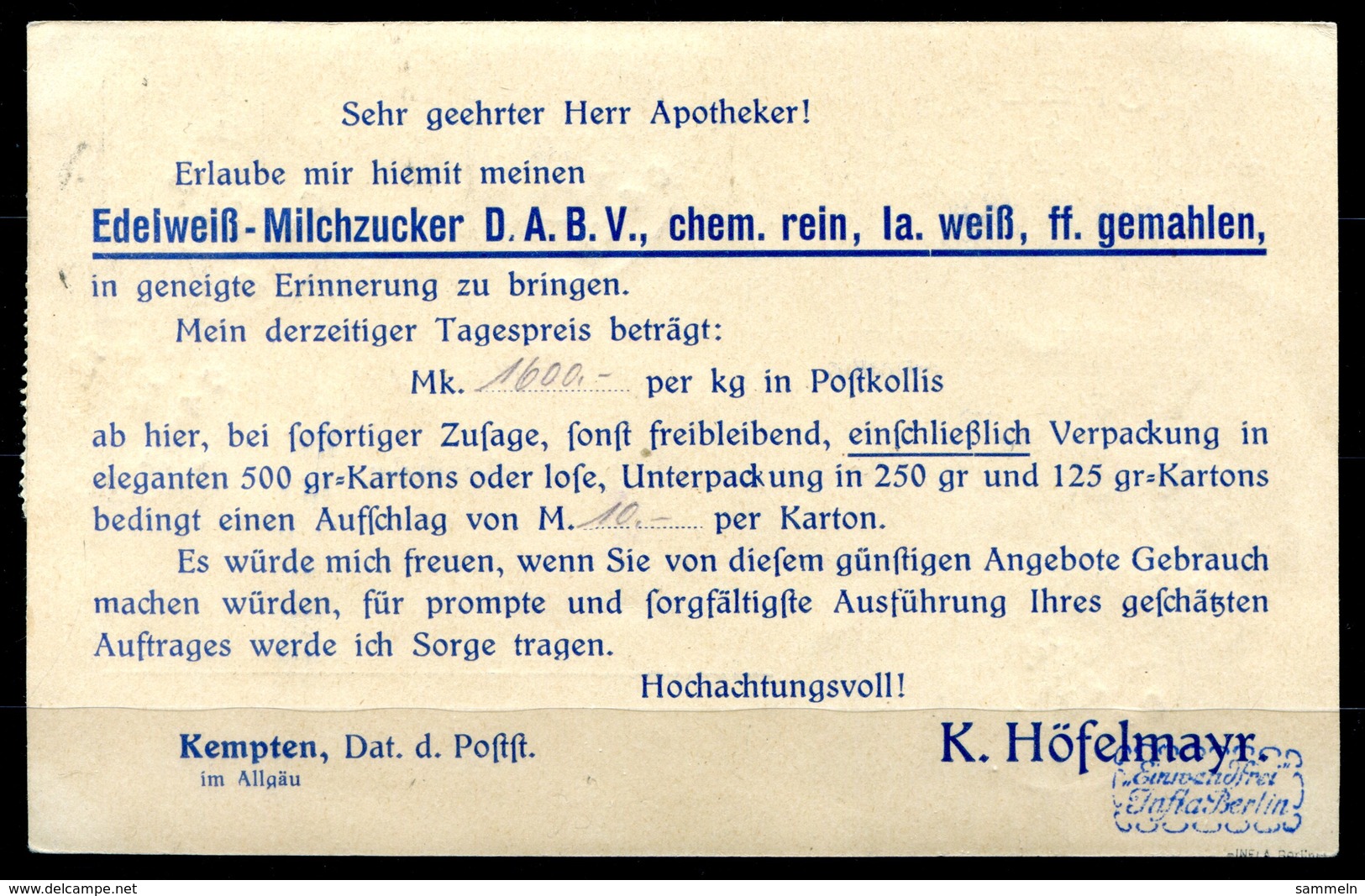 4453 - D.R. - Geschäftskarte Mit 226 B (6 - 1 Defekt) + 187 C --- Infla Geürft - Briefe U. Dokumente