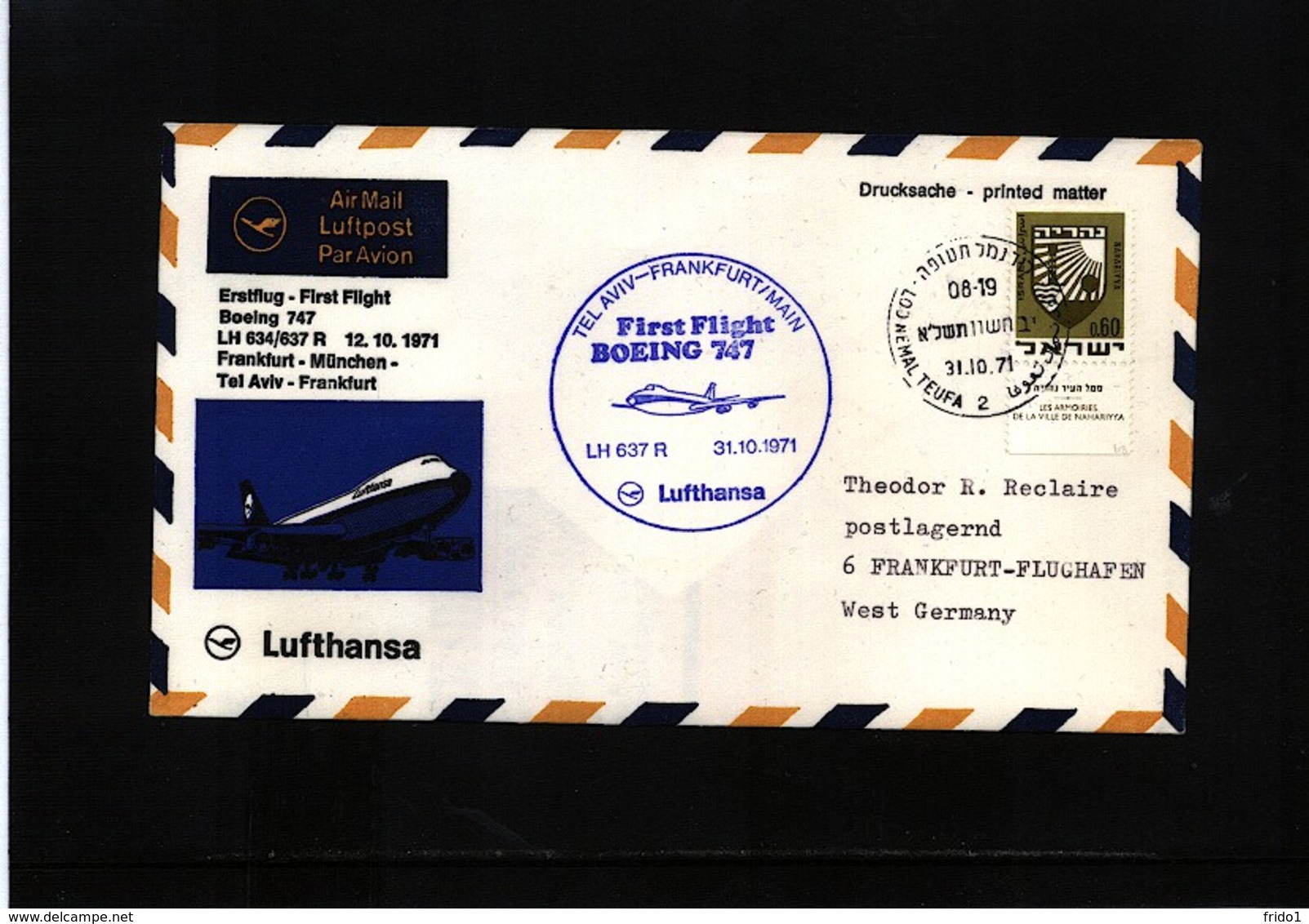 Israel 1971 Lufthansa First Flight Tel Aviv - Frankfurt - Briefe U. Dokumente
