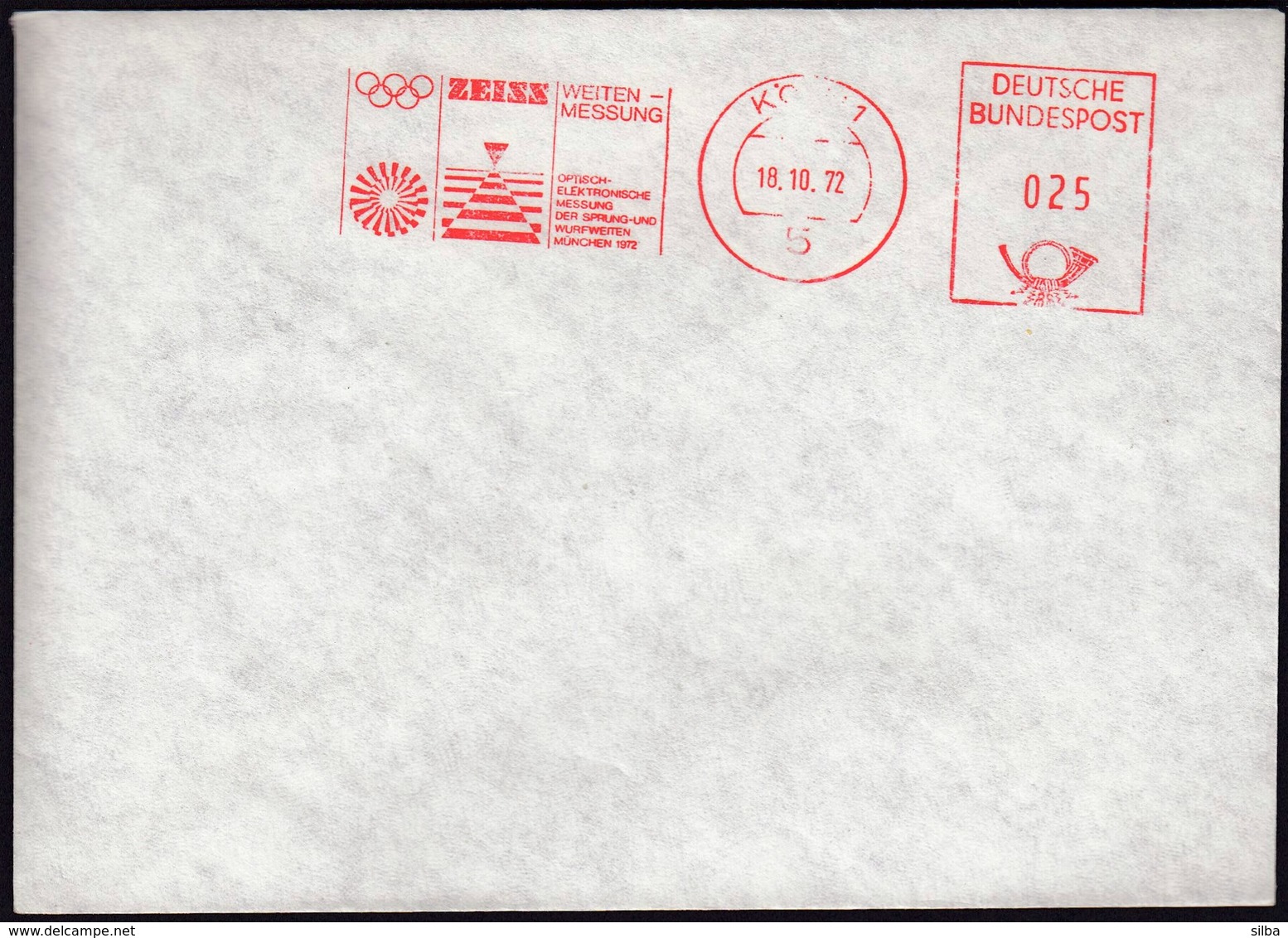 Germany Koln 18. 10. 1972 / Olympic Games Munich /  ZEISS, Optical Electronic Measurement / Machine Stamp - Ete 1972: Munich