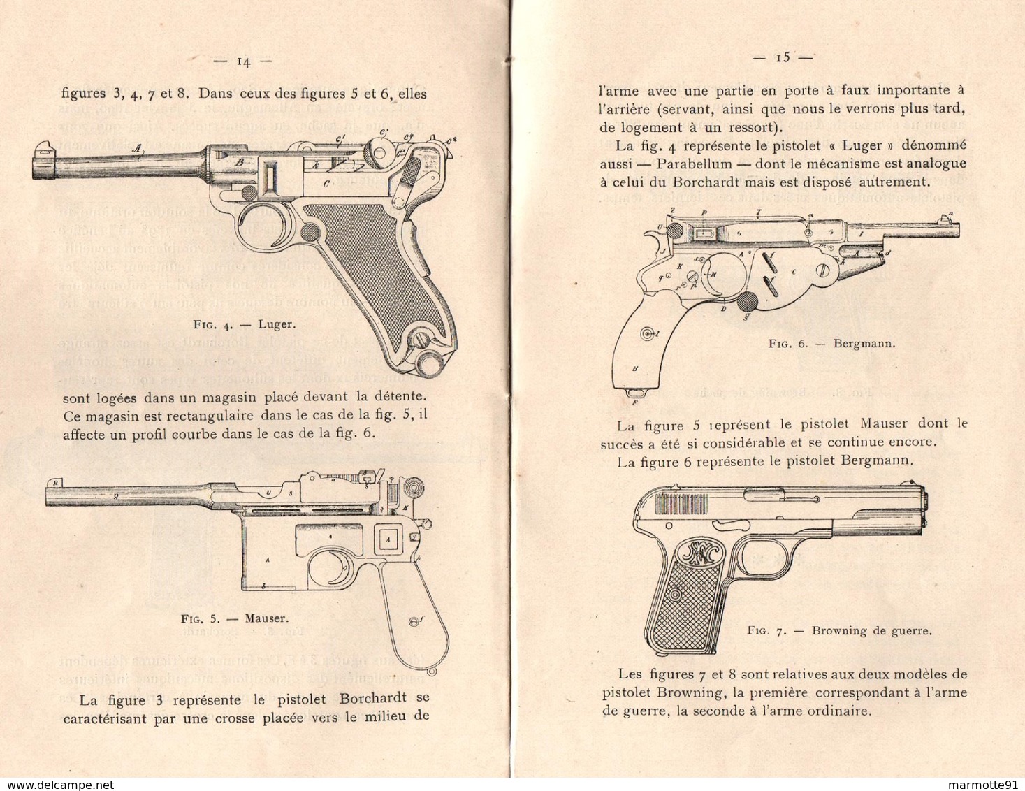 COURS PUBLICS ARMES A FEU PORTATIVES PISTOLETS AUTOMATIQUES LUGER MAUSER BERGMANN MANNLICHER COLT BROWNING - Decotatieve Wapens