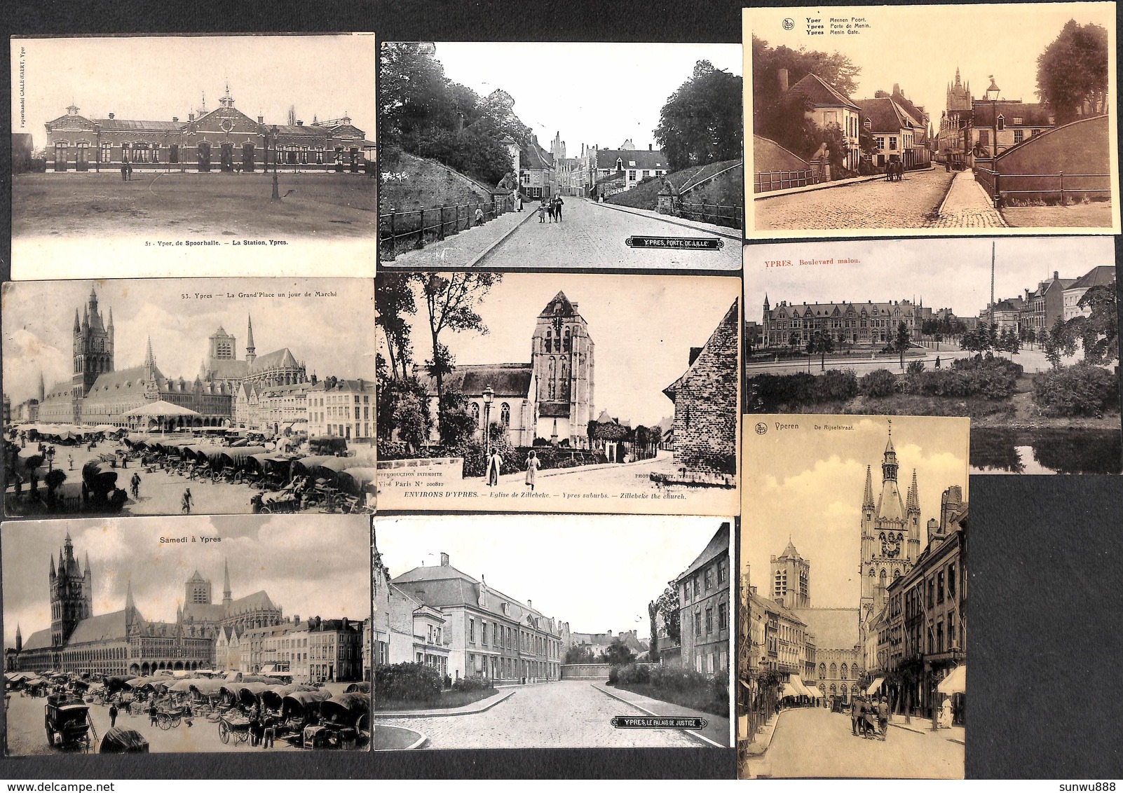 Ieper Ypres - Lot 9 PK's (Markt, Animatie, Station....Uitg. Bartier - Ieper