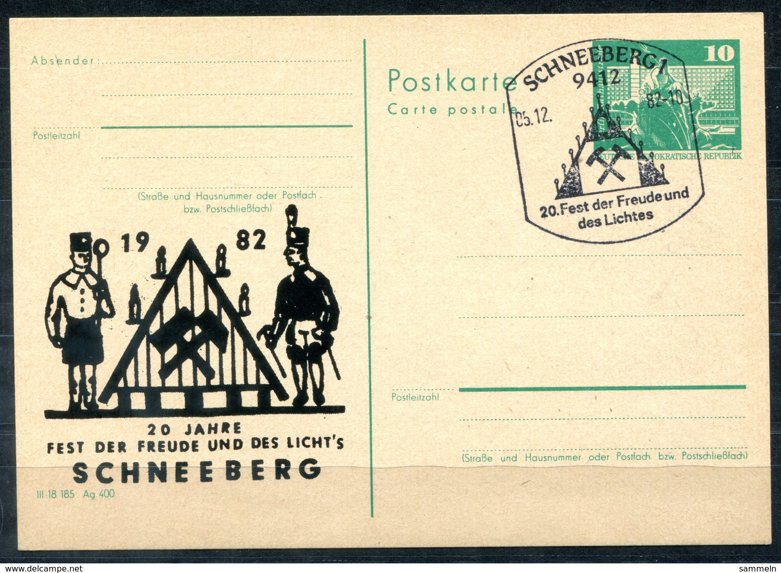 4465 - DDR - Ganzsache Mit Zudruck Und Sonderstempel SCHNEEBERG - Postkarten - Gebraucht