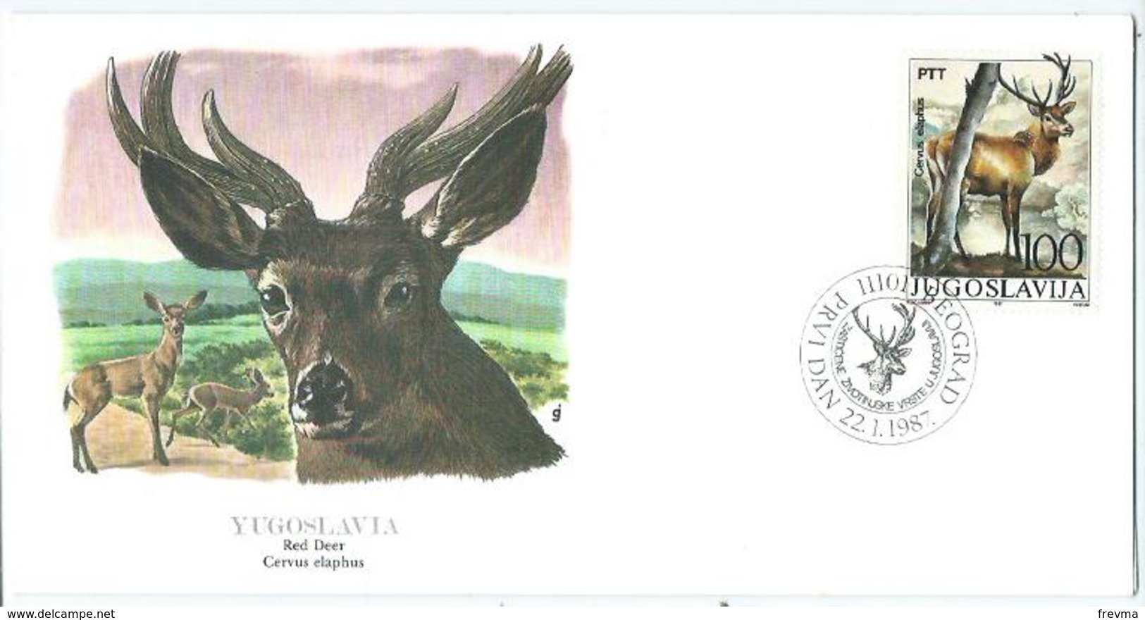 Enveloppe 1er Jour Yougoslavie FDC Cervus Elphus 1987 - FDC