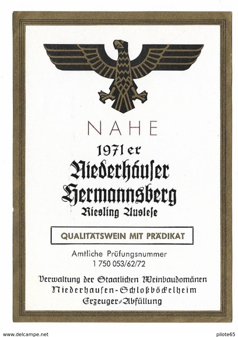 ETIQUETTE ANCIENNE / NAHE 1971er / NIEDERHAUFER HERMOONSBERG   / RIESLING SPATLEFE / AIGLE - Riesling