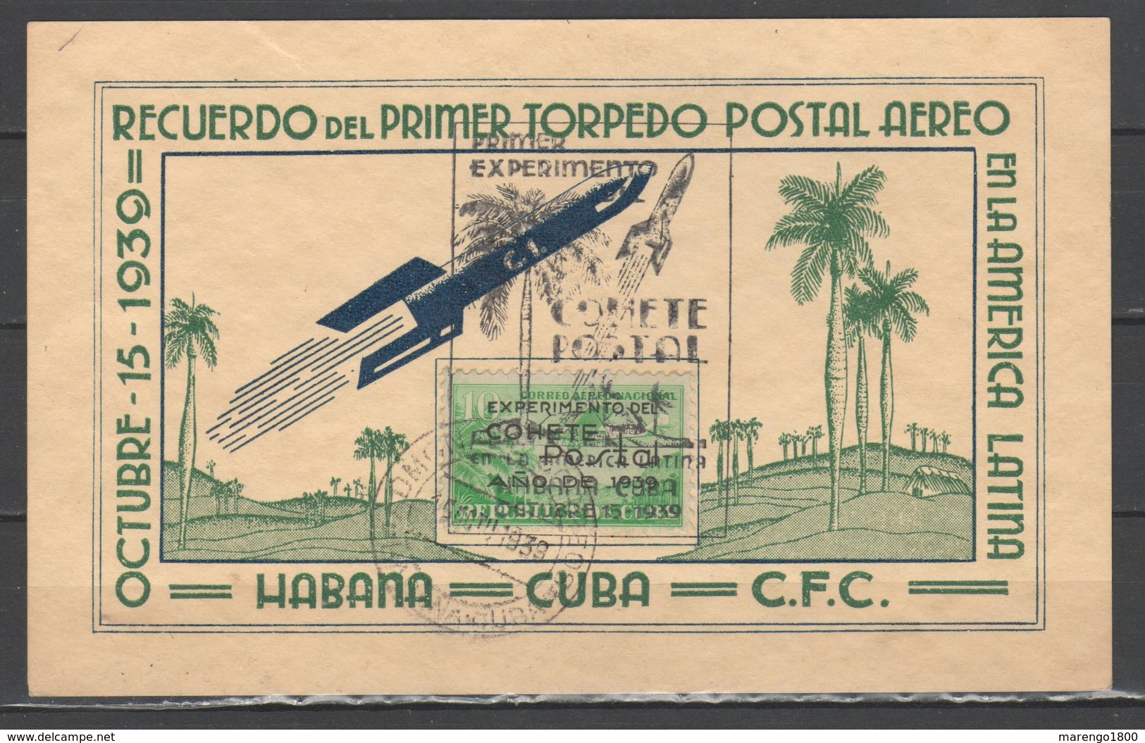 Cuba 1938 - Esperimento Di Posta Con Razzo - Cartolina Ricordo        (g5495h) - Storia Postale