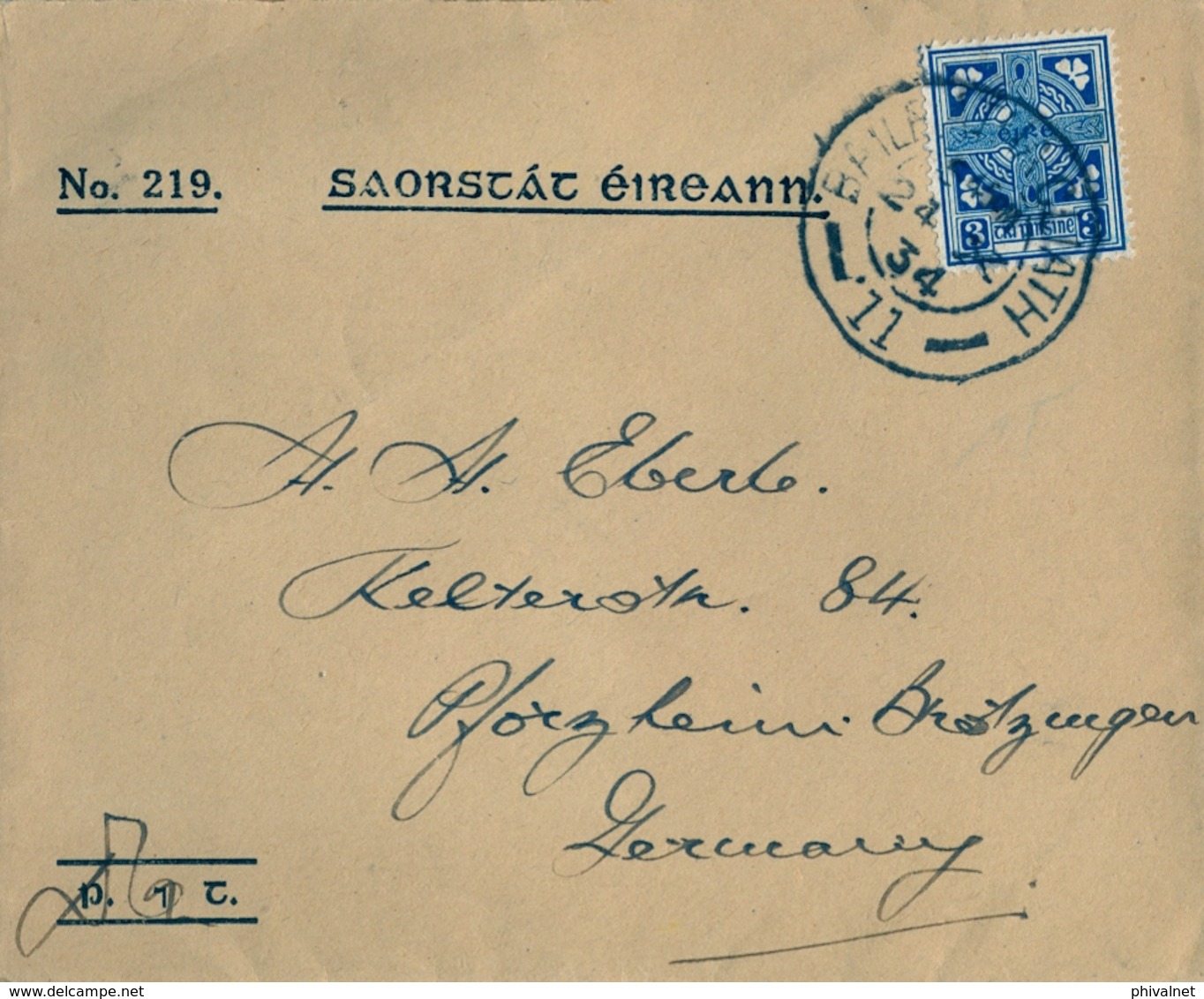 1934 , IRLANDA , SOBRE CIRCULADO  ( DUBLIN ) BAILE ATHA CLIATH - PFORZHEIM - Cartas