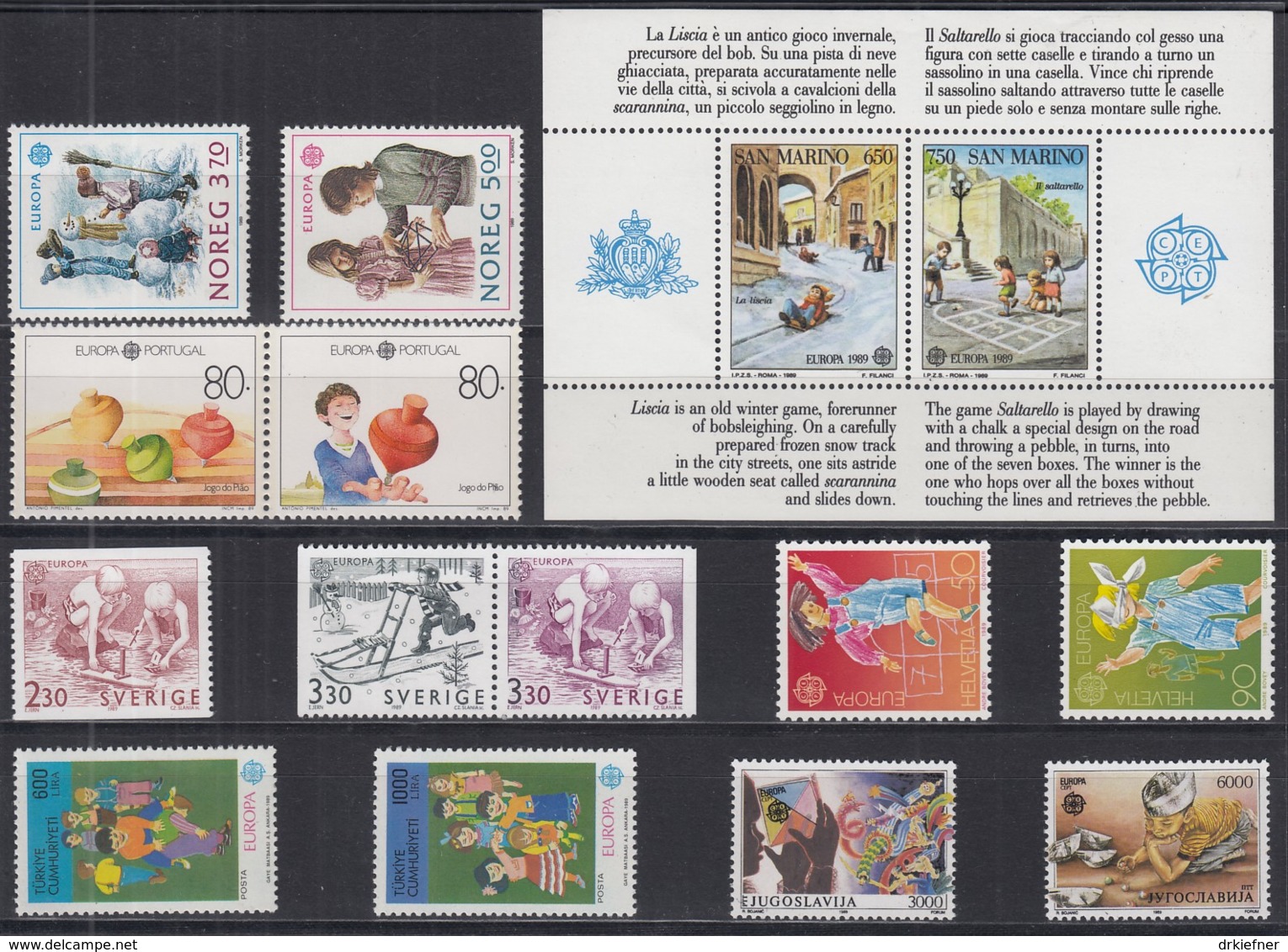 EUROPA CEPT  Jahrgang 1989, Postfrisch **, Komplett 83 Marken + 1 Block, Kinderspiele - 1989