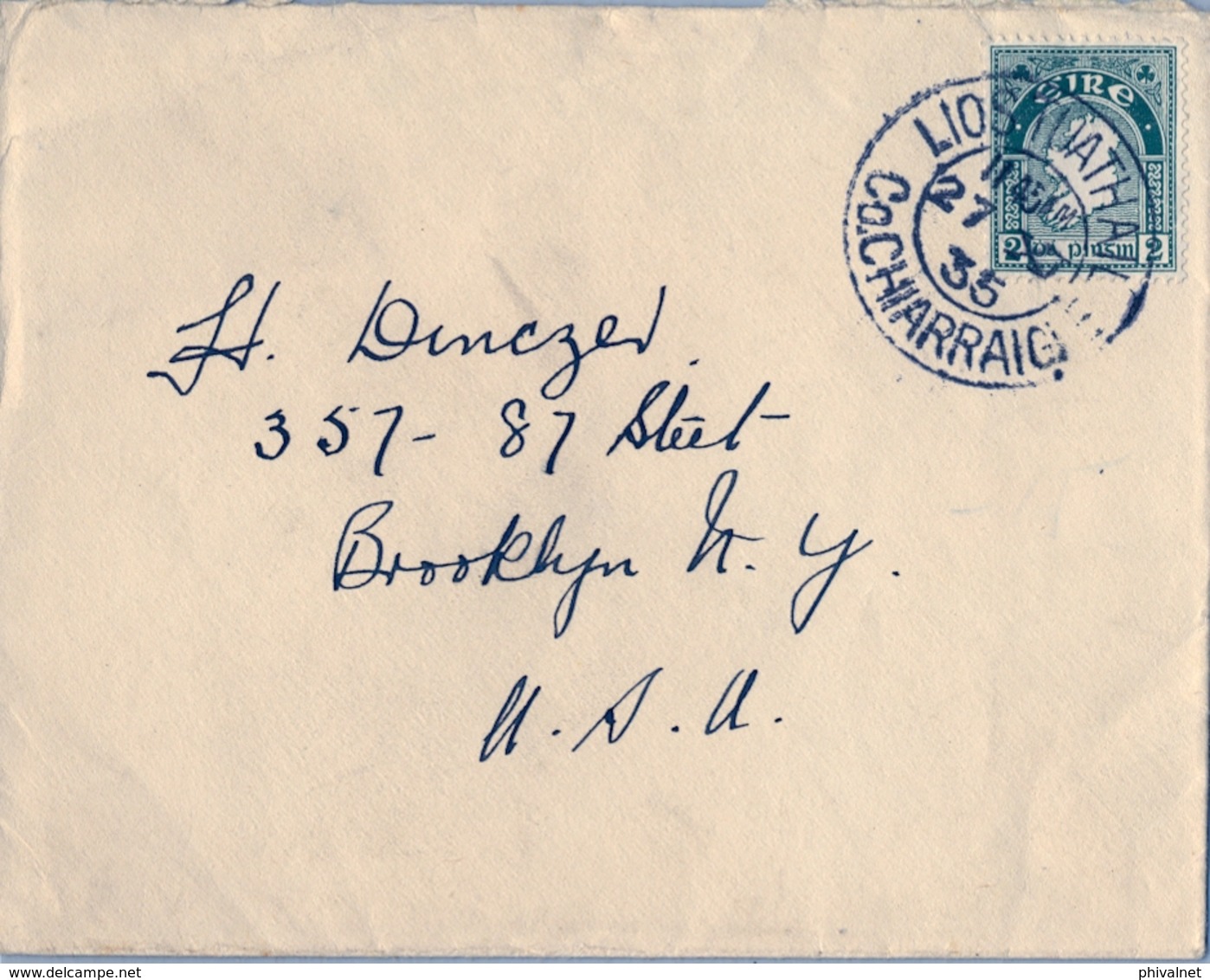 1935 , IRLANDA , SOBRE  CIRCULADO  ( LISTOWEL ) LIOS TUATHAIL - BROOKLYN - Lettres & Documents